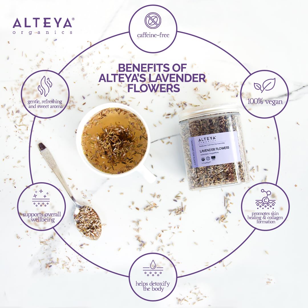 Alteya Organics Organic Lavender Flowers - USDA Certified Organic Lavender Tea - Herbal - 2.82 Oz: 2.82 Ounce (Pack of 1)