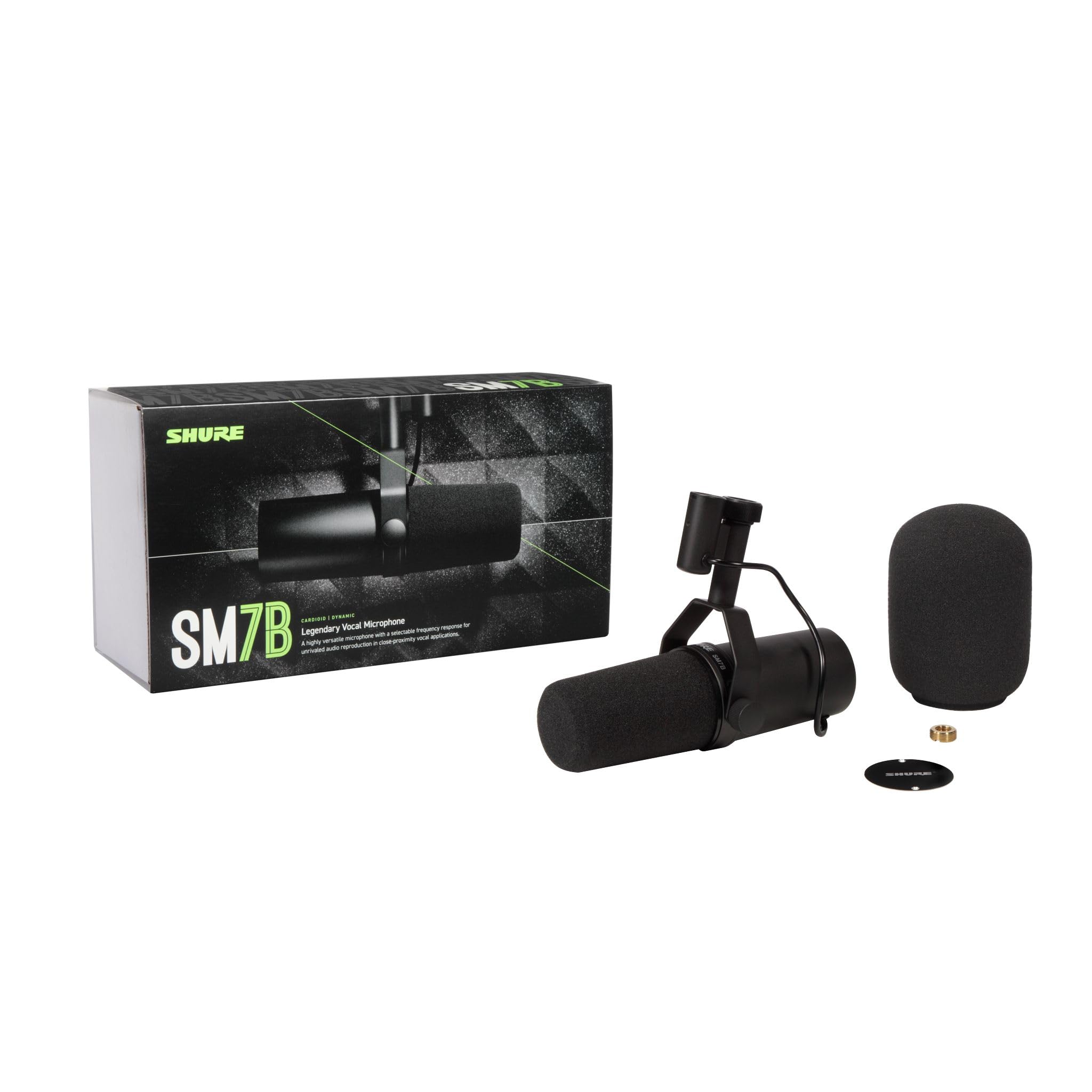 Shure  Microphone - Vocal Dynamic Studio Mic for Broadcast, Podcast, Recording, Gaming & Streaming, XLR, Rugged Construction, Detachable Windscreen, Smooth Sound, Warm Vocals, Wide-Range Frequency: SM7B