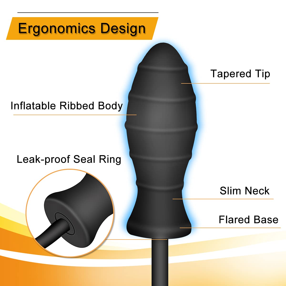 Silicone Expand Inflatable Anal Plug - Body-Safe Medical Grade Waterproof Butt Sex Toy for Male, Female and Beginners (Black Classic Style): Rippled Style