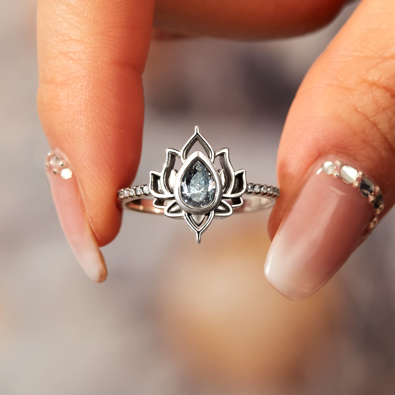 STORYJEWELLERY Lotus Promise Ring for Women, Silver Lotus Flower Ring for Women, No Mud No Lotus Dainty Ring for Women, Empowering Ring for Girls, Jewelry Gifts for Women