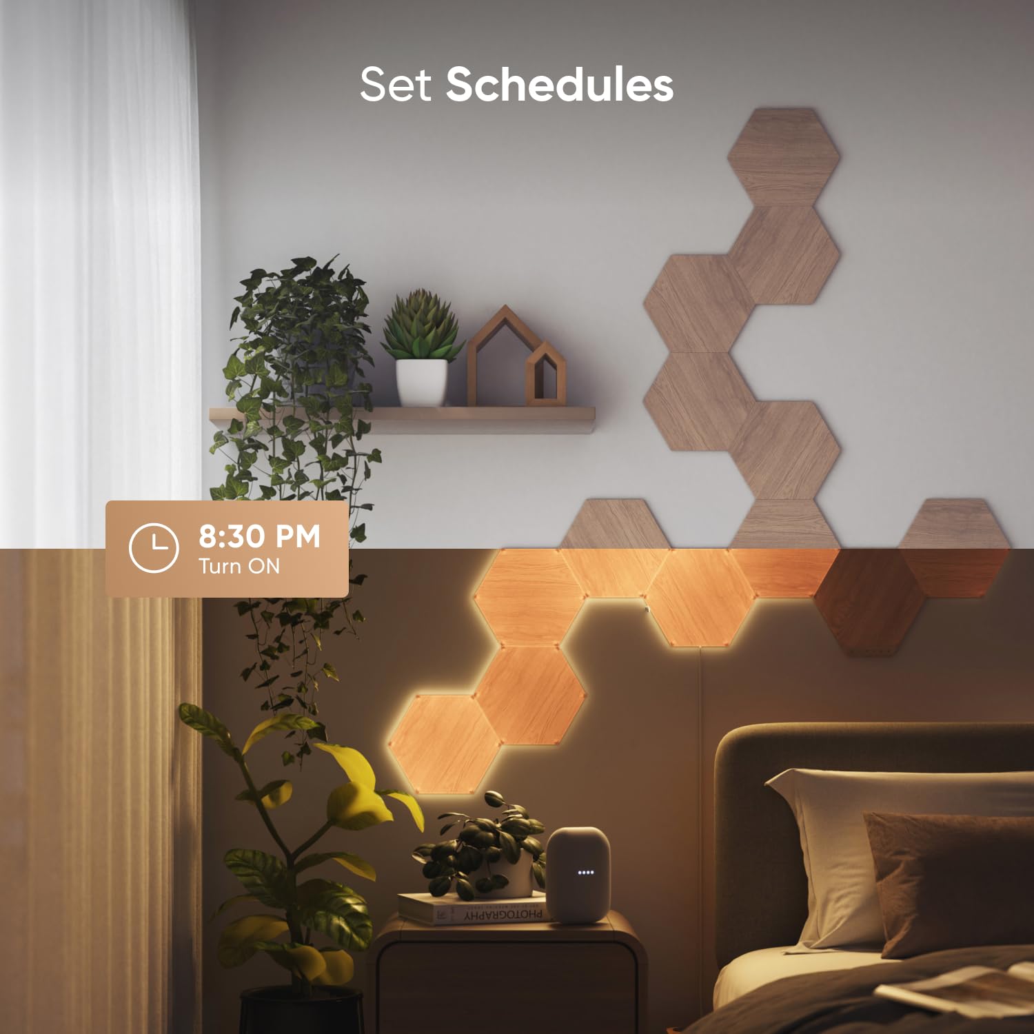 Nanoleaf Elements Wood Look Smart Wall Lights, Hexagon LED Wall Lights Work with Alexa Google Assistant, Home Wall Decor for Living Room with Music Sync, Touch Control, Ambient White 1500-4000K, 7 PK: Smarter Kit (13 Panel)