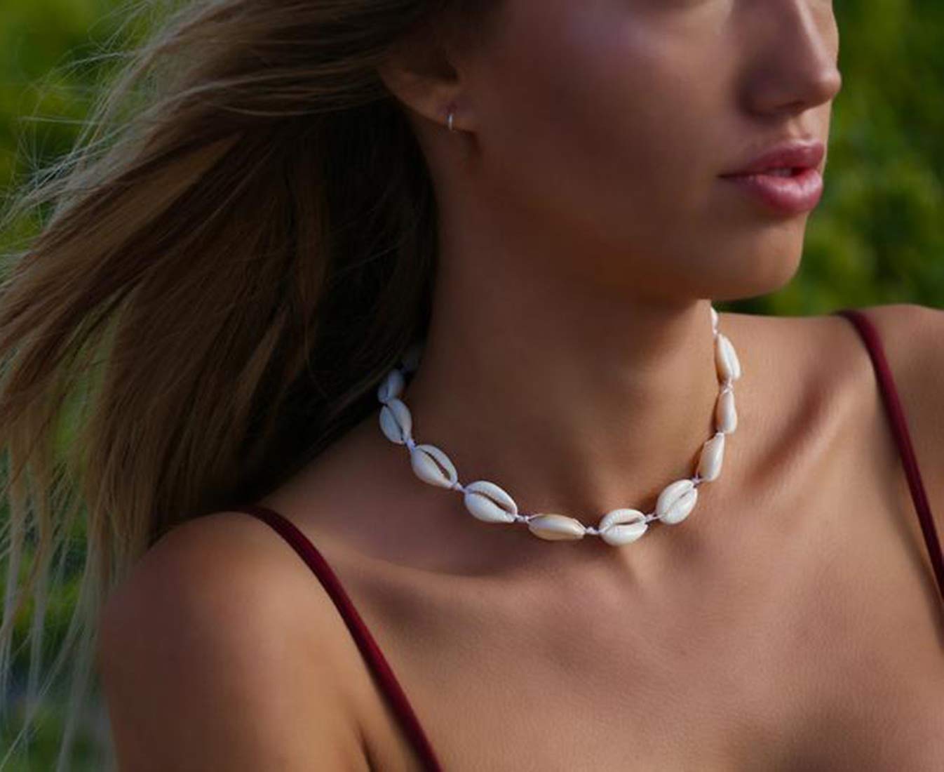 CENAPOG Cowrie Shell Choker Necklace for Women Puka Shell Necklace Corded Seashell Necklace Hawaiian Beach Jewelry