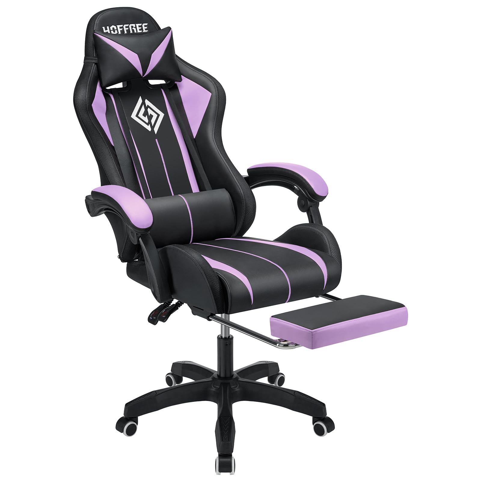 HOFFREE RGB Gaming Chair with Speakers Massage Computer Gaming Chair with LED Lights and Footrest High Back Video Game Chair for Adults Purple and Black