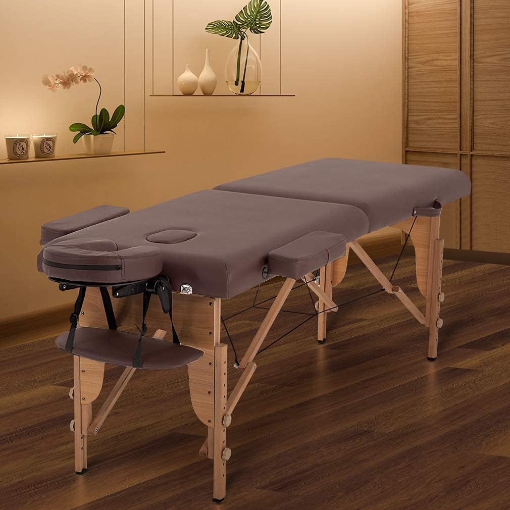 BestMassage Massage Bed Portable Massage Table 24 inche Wide Lash Bed Heigh Adjustable 2 Folding Spa Table with Non-Woven Bag for Spa Footmassage Facial CareSpa Tattoo: Brown