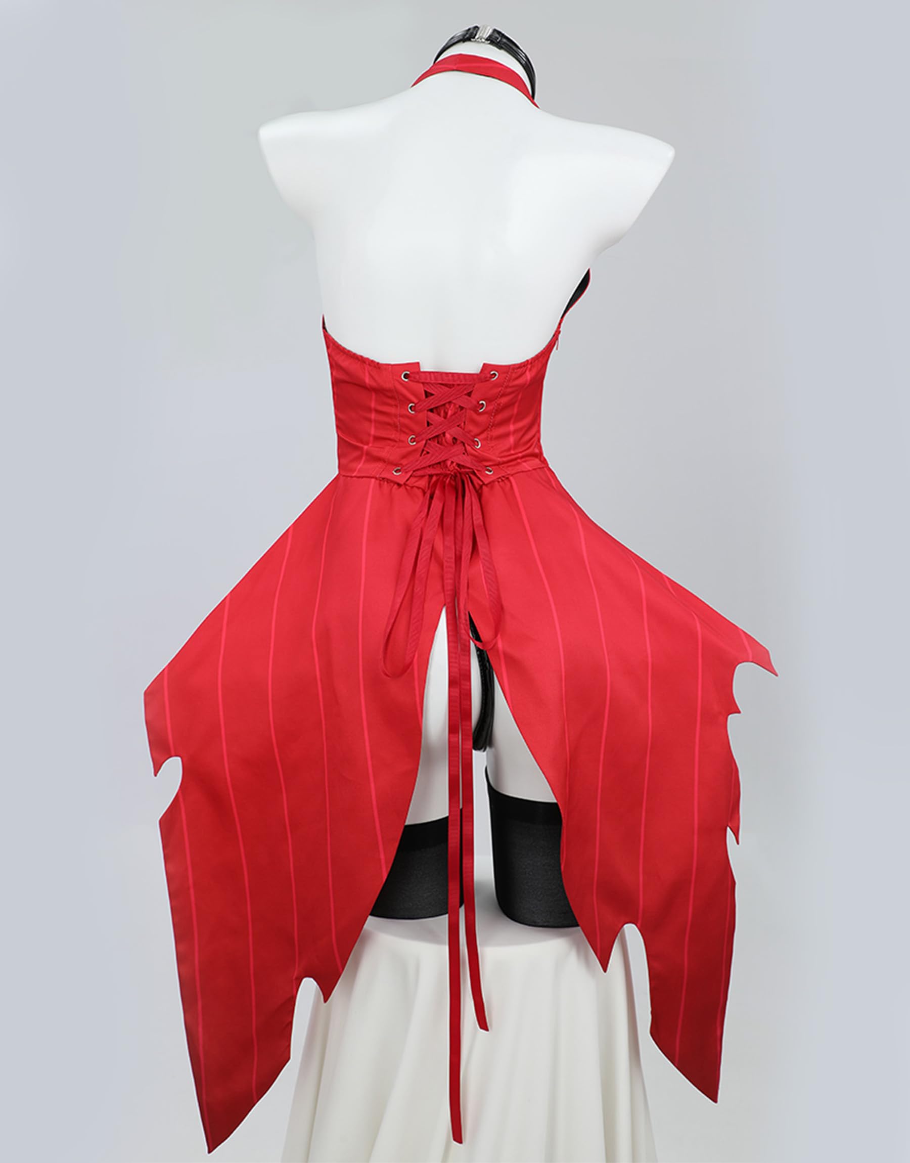 Mobbunny Women Halloween Demon Derivative Sexy Cosplay Set Black Red Hollow Bodysuit and Gloves: Small Red