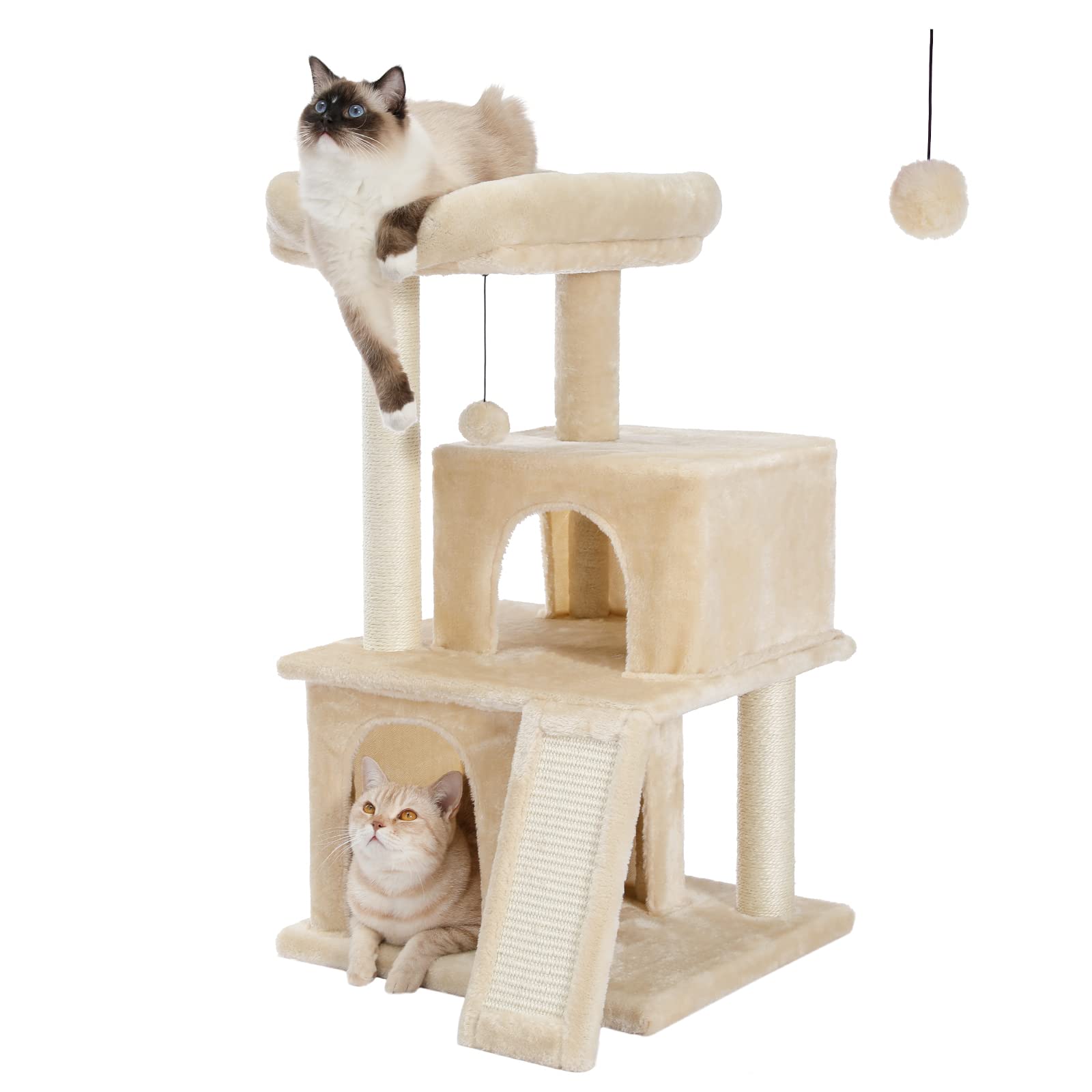 PAWZ Road Large Cat Tree, 41 Inches Gothic Cat Tower with 2 Spacious Condos for Indoor Cats, Large Black Cat House with Comfy Hammock, Padded Perch, Scratching Pad and Replaceable Balls-Black