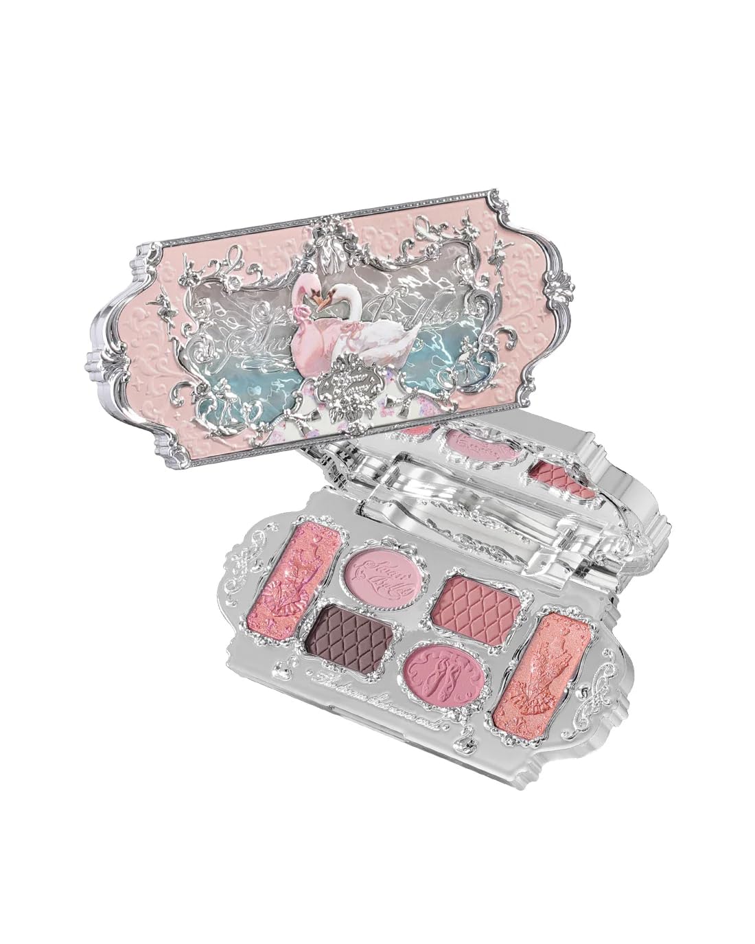 Flower Knows Swan Ballet Six-Color Makeup Palette,Eyeshadow,Blush,Highlighting & Contour All-in-One Face Makeup Palette with 4 Matte+2 Shimmer Smoky Shades(02 Black Swan,0.23 Oz)