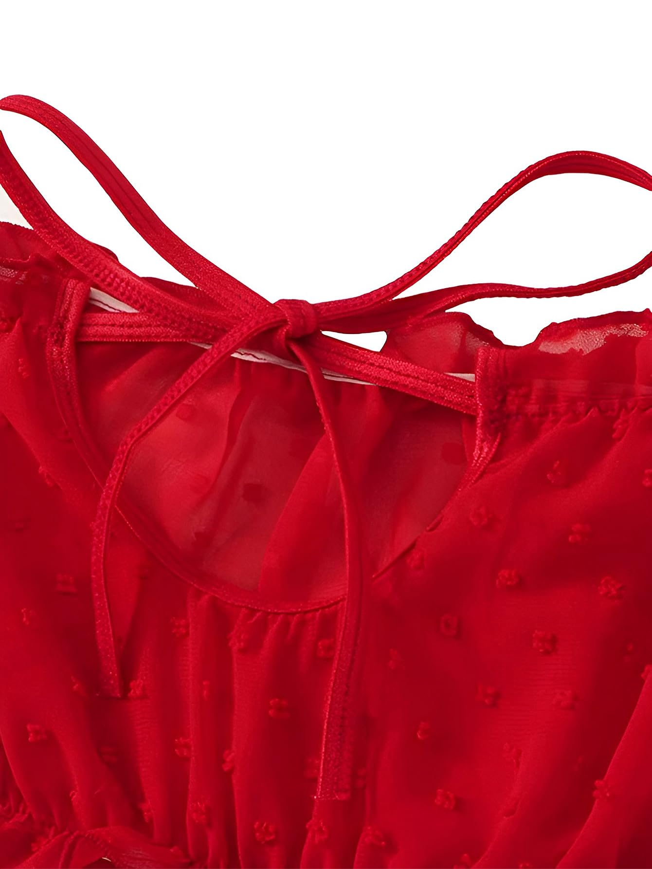 Lilosy Sexy Stretch Ruffle Tie Sheer Mesh Lingerie Set Outfits: Chiffon Small Chiffon Red