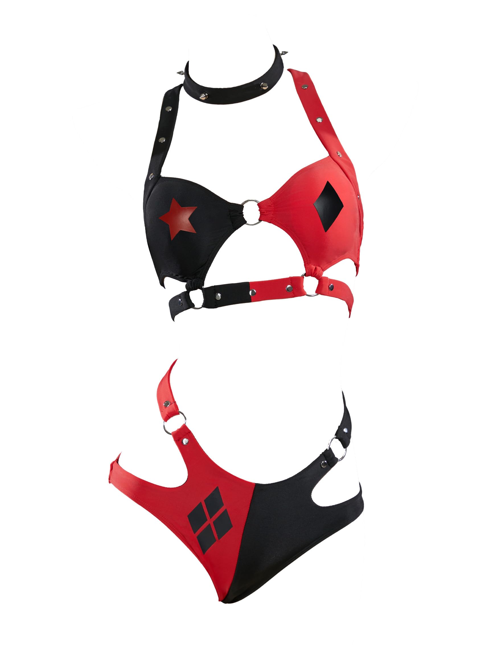 MEOWCOS Women Bikini Set Cosplay Swimsuit Classic Black and Red Bathing Suit