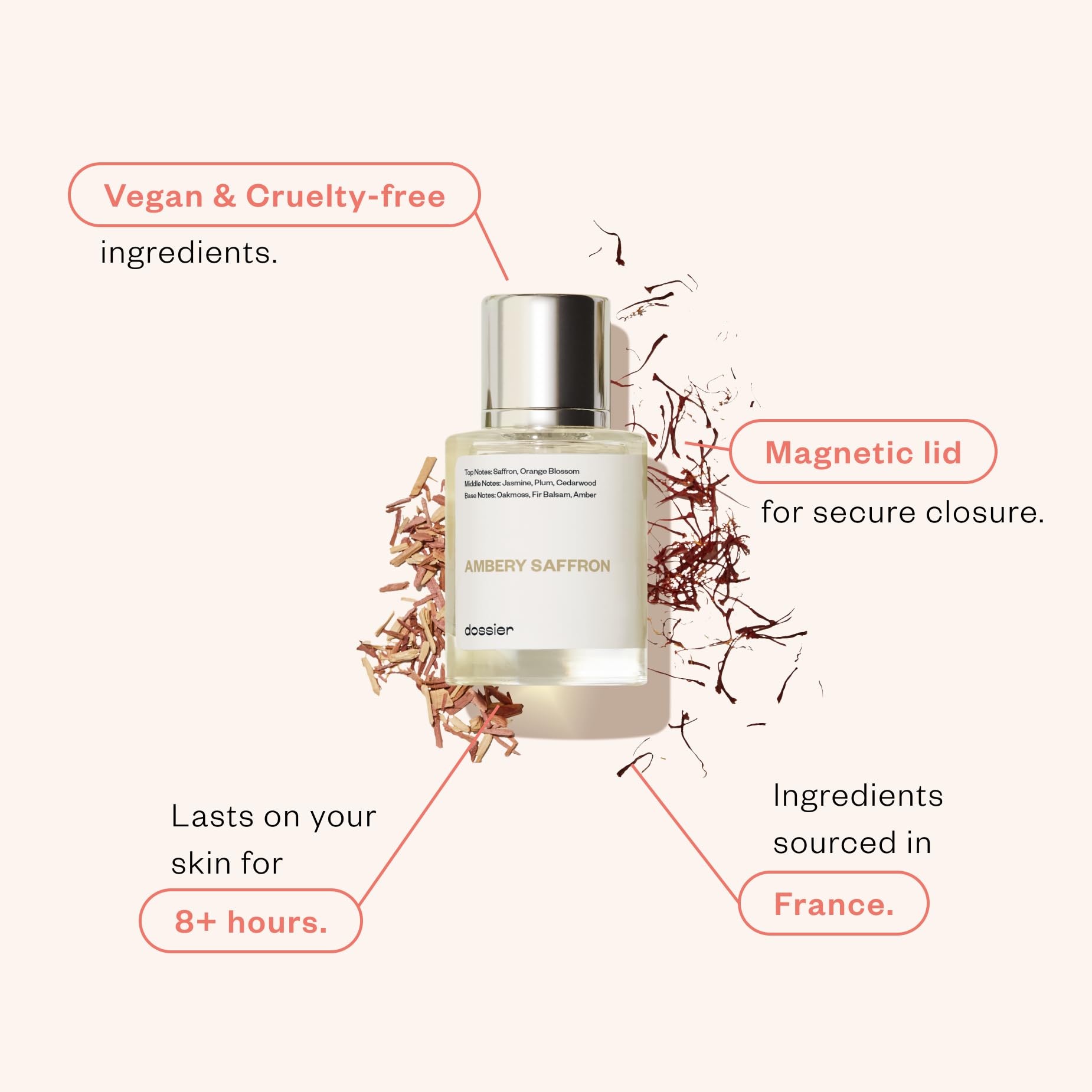 Dossier - Ambery Saffron - Eau de Parfum - Inspired by MFK's B.accarat R.ouge 5.40 - Vegan, Unisex Perfume Spray - 3.4 Fl Oz (100ml)