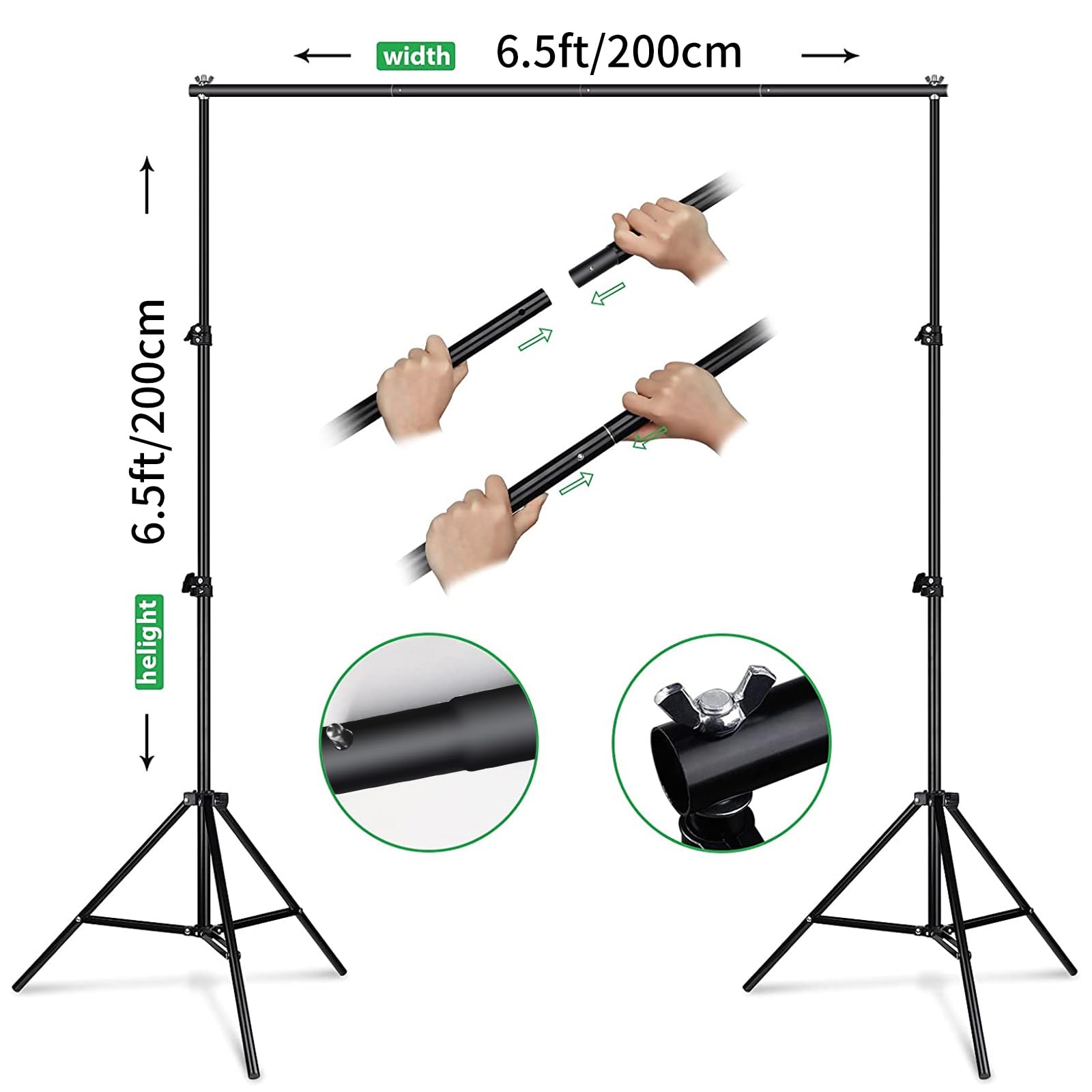 FOTOCREAT Backdrop Stand Kit 10x6.5ft Adjustable Photography Photo Studio Background Support System with Carry Bag and,4 Backdrop Clip for Photoshoot,Parties,Wedding,Birthday,Baby Photo Shoot: 6.5X6.5FT