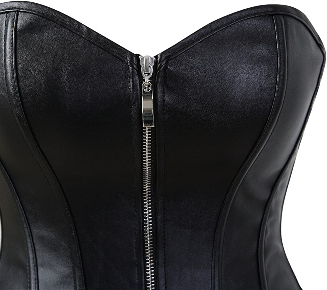 Corsets for Women Faux Leather Corset Top Steampunk Corsets Zipper Bustier Pirate Costume: Corsets for Women Faux Leather Corset Top Steampunk Corsets Zipper Bustier Pirate Costume