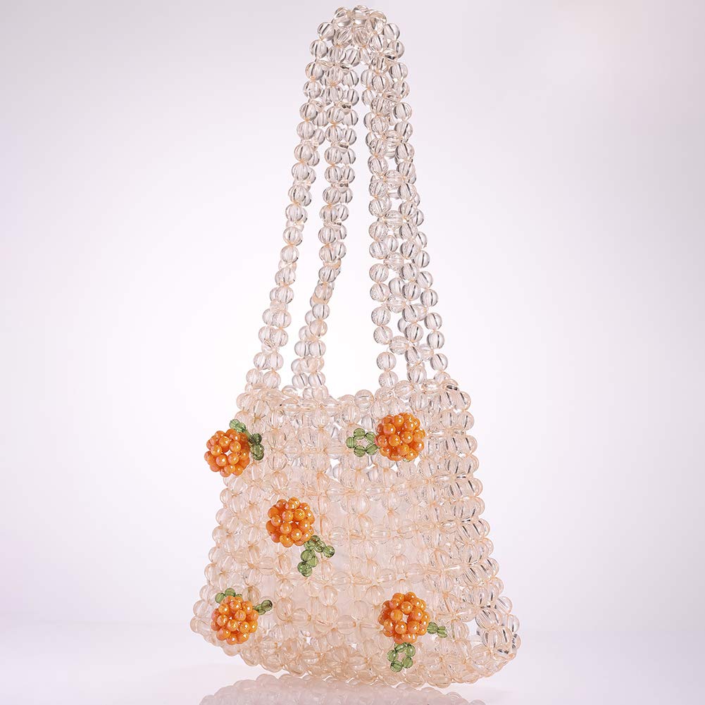 Abvokury YIFEI Women Orange Colored Transparent Flower Beaded Acrylic Shoulderbag Evening Bags for Wedding Party: Abvokury YIFEI Women Orange Colored Transparent Flower Beaded Acrylic Shoulderbag Evening Bags for Wedding Party