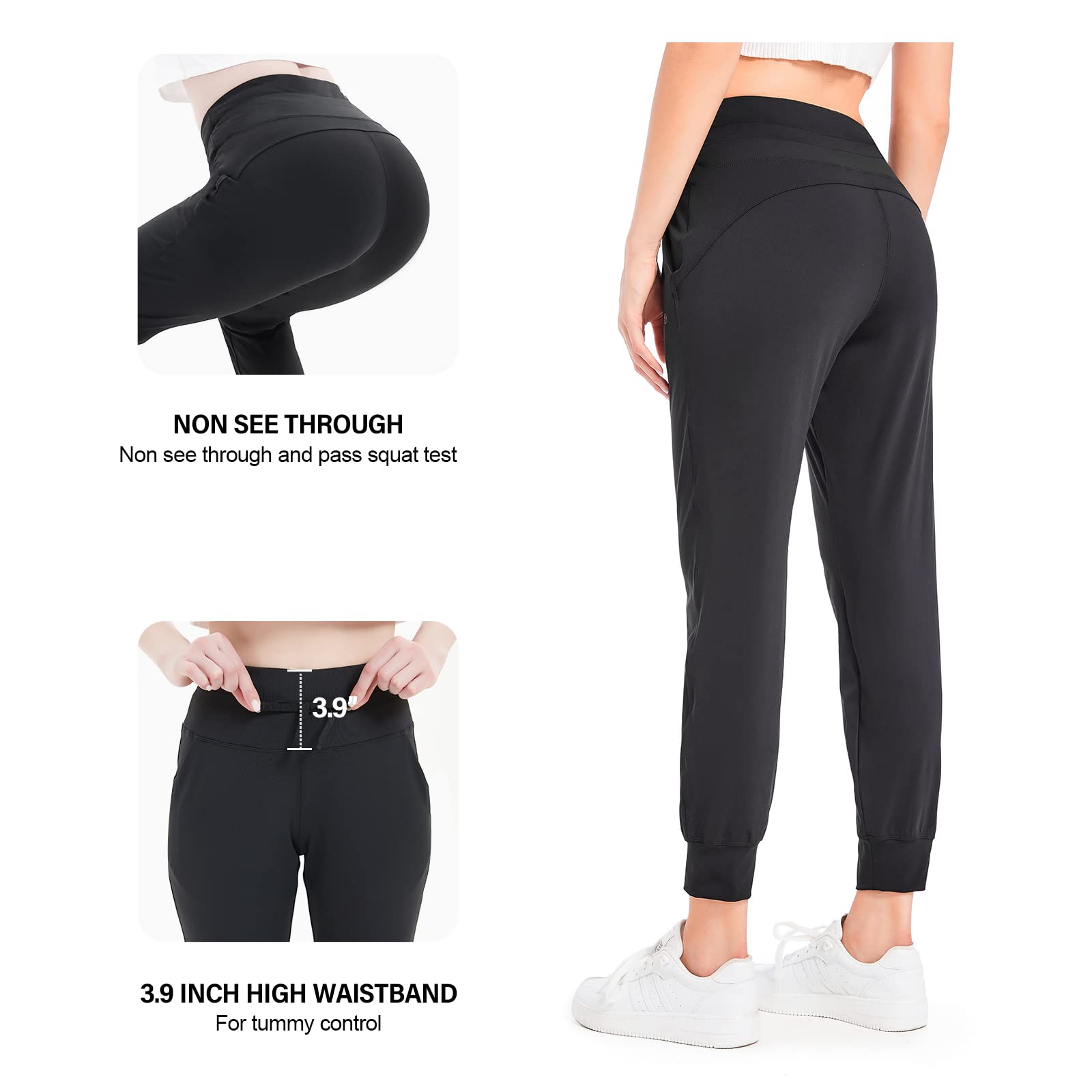 STRETCHUP Women's Joggers Pants Lightweight Running Sweatpants with Pockets Athletic Tapered Casual Pants for Workout,Lounge: Medium Black(drawstring )