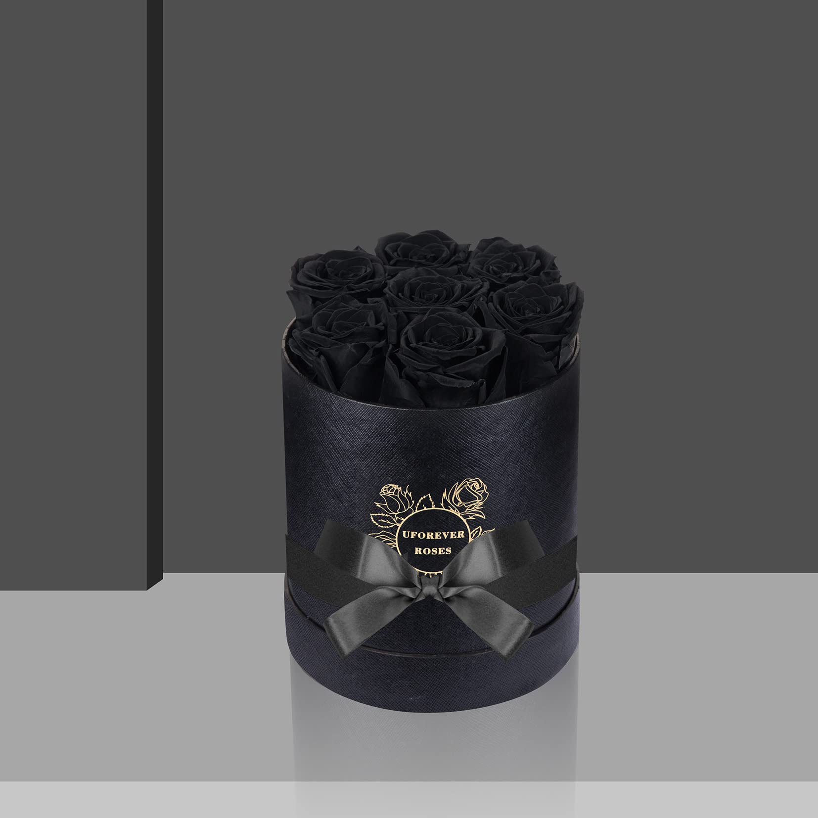 UFOREVER ROSES 7-Piece Preserved Roses in a Box, Flowers Gifts for Her, Roses That Last a Year and More (Black)