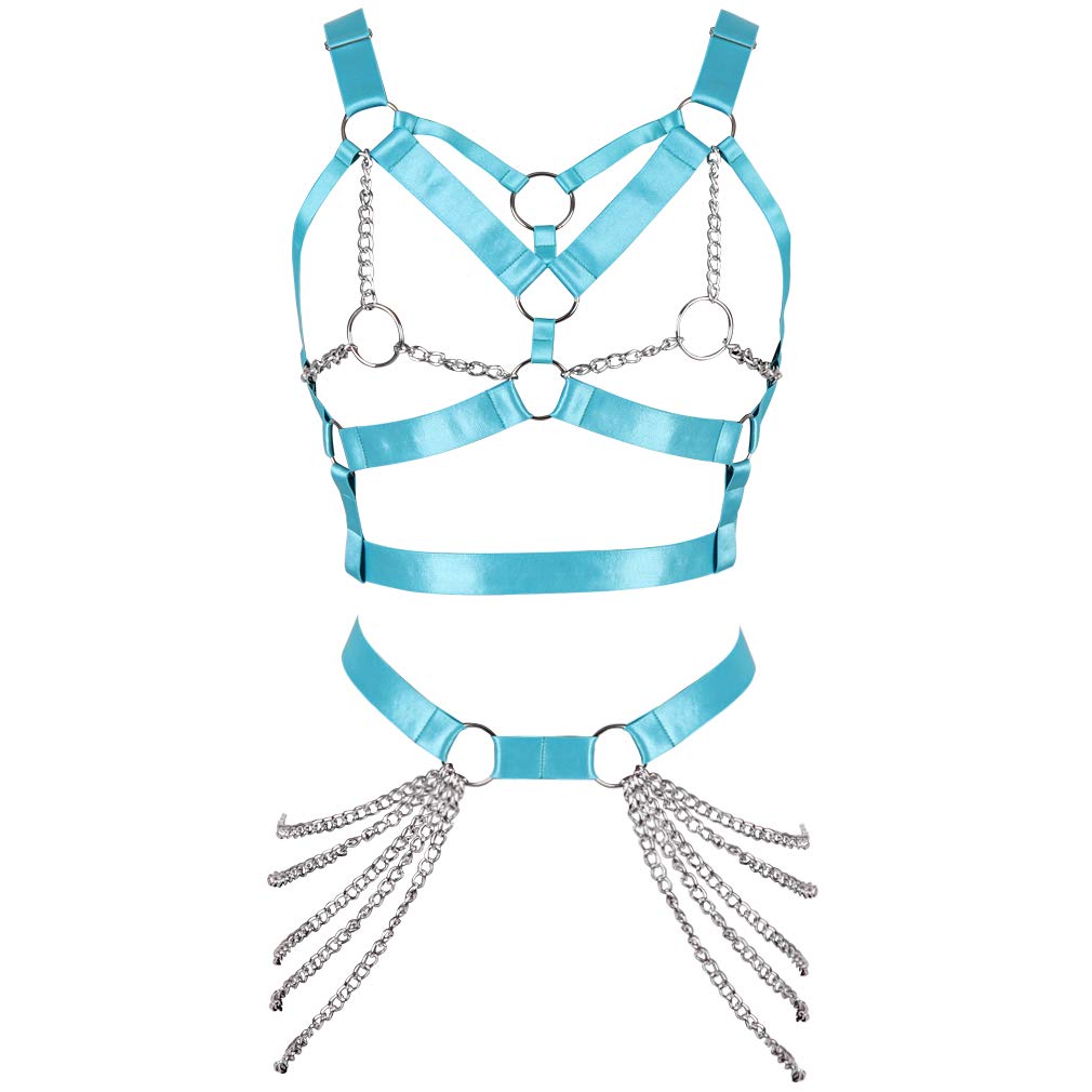 Women's Body Harness Bra Punk Garter Belt Elastic Adjustable Metal Chain Bra Dance Carnival Gothic Costume Accessories: Jade Green