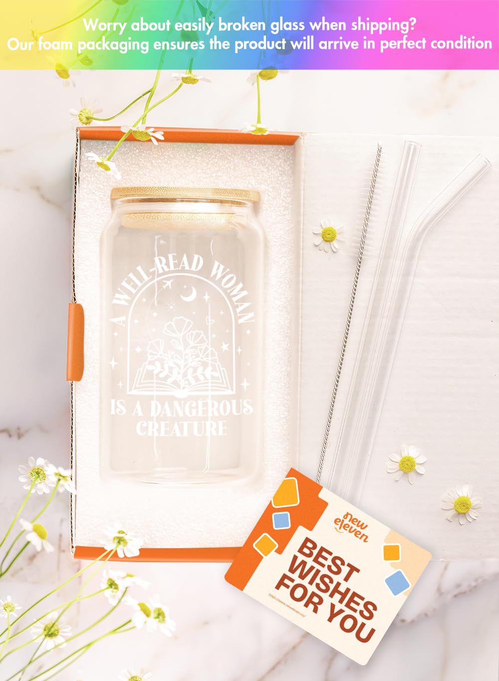 NewEleven Gifts For Book Lovers - Book Lovers Gifts For Women - Book Themed Gift for Readers, Librarians, Bookaholics - Birthday Gift For Women, Her, Best Friend – 16 Oz Coffee Glass: Well read women CF