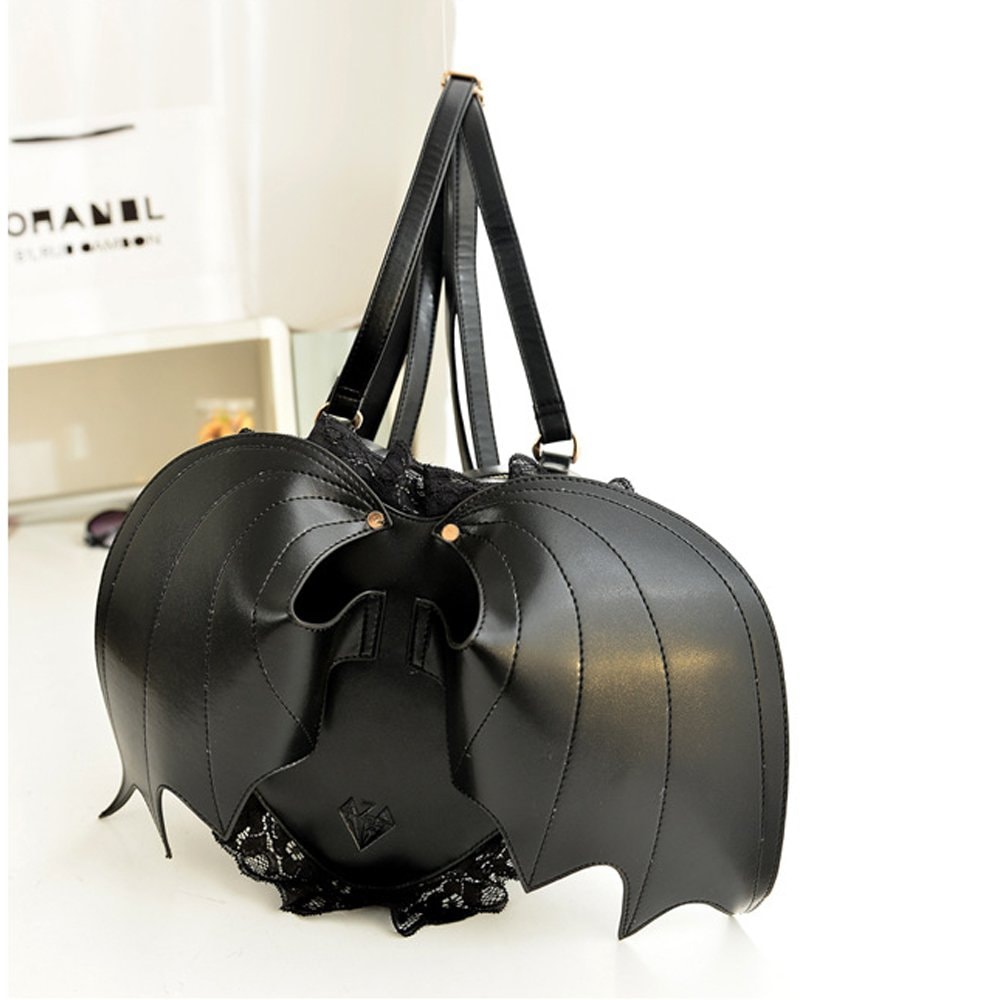 NEEVAS Fashion Girl Gothic Black Bat Heart Wings  Goth Punk Lace Wing Bag: Backpack