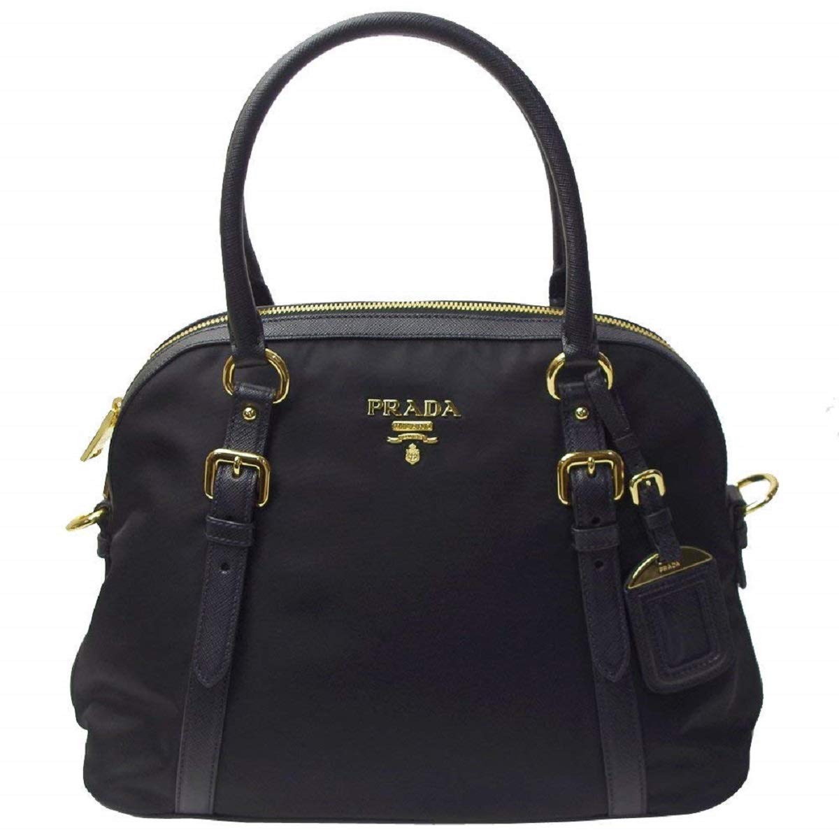 Prada Womens Tessuto Nylon Saffiano Leather Black Handbag 1BB013: Prada Womens Tessuto Nylon Saffiano Leather Black Handbag 1BB013