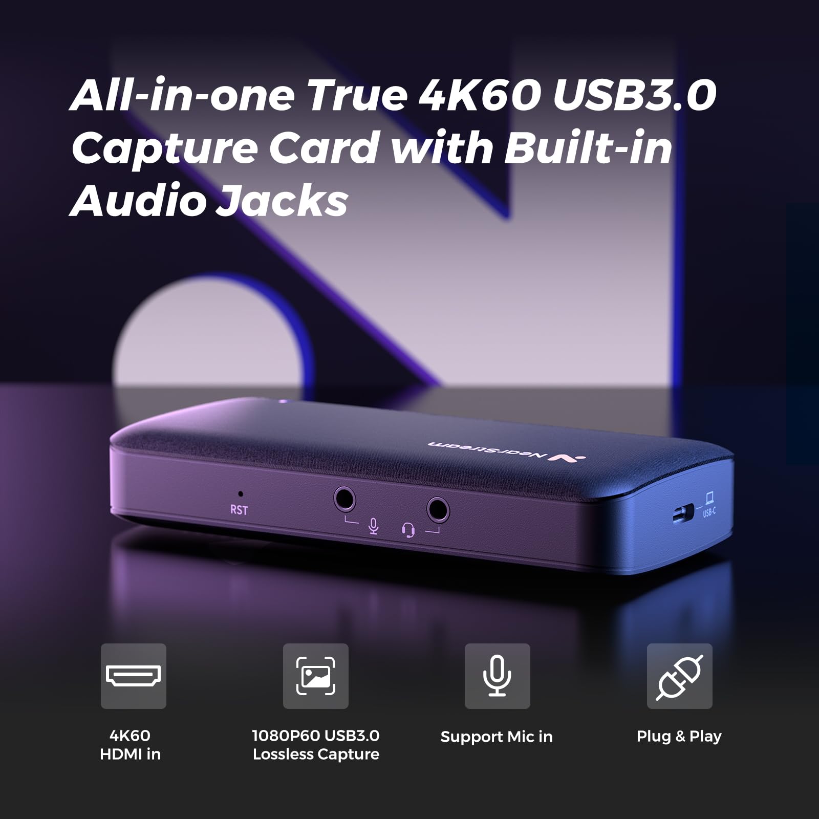 NearStream 4K HDMI Capture Card, USB 3.0 Video Capture Card for Streaming, Recording in 1080P 60FPS with Ultra-Low Latency, Compatible with PS4/PS5/Switch in OBS, YouTube, Works with PC/Mac (CCD10) thumbnail 2