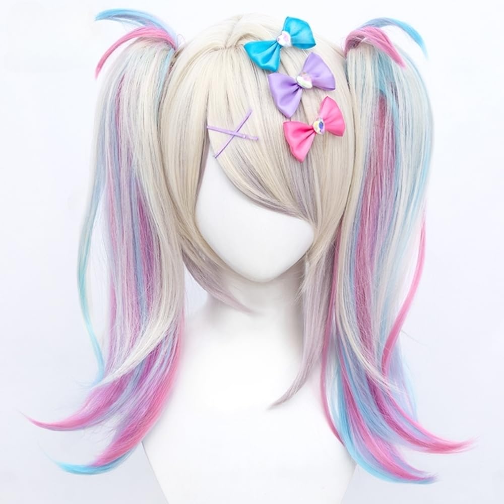 TO KU TOO YUO Game Cosplay Wig  Ombre Colorful Double Ponytails Straight With Bangs Synthetic for Women Heat Resistant Cosplay Hair 45 CM: KAngel