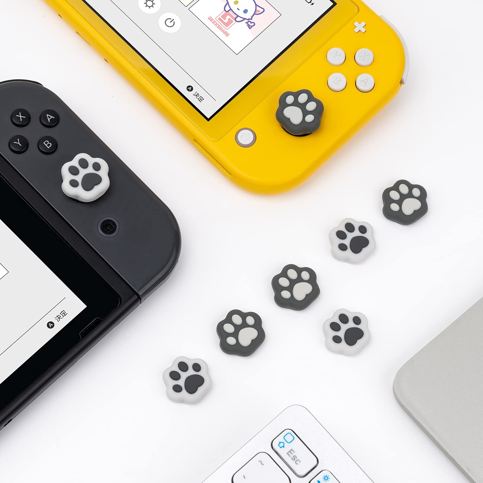 GeekShare Cat Paw Shape Thumb Grip Caps Soft Silicone Joystick Cover Compatible with Switch/OLED/Switch Lite,4PCS (Pink & Blue)