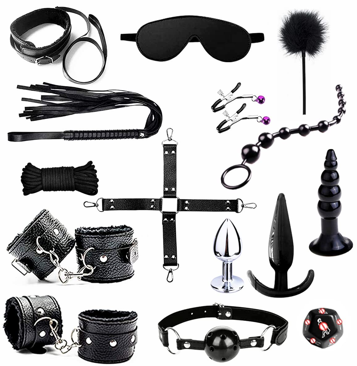 BDSM Restraints Sex Toys 15 Pcs for Couples Bondage Kits Fetish Bed Restraints Set for Beginners SM Adult Games Spanking Paddle: Black