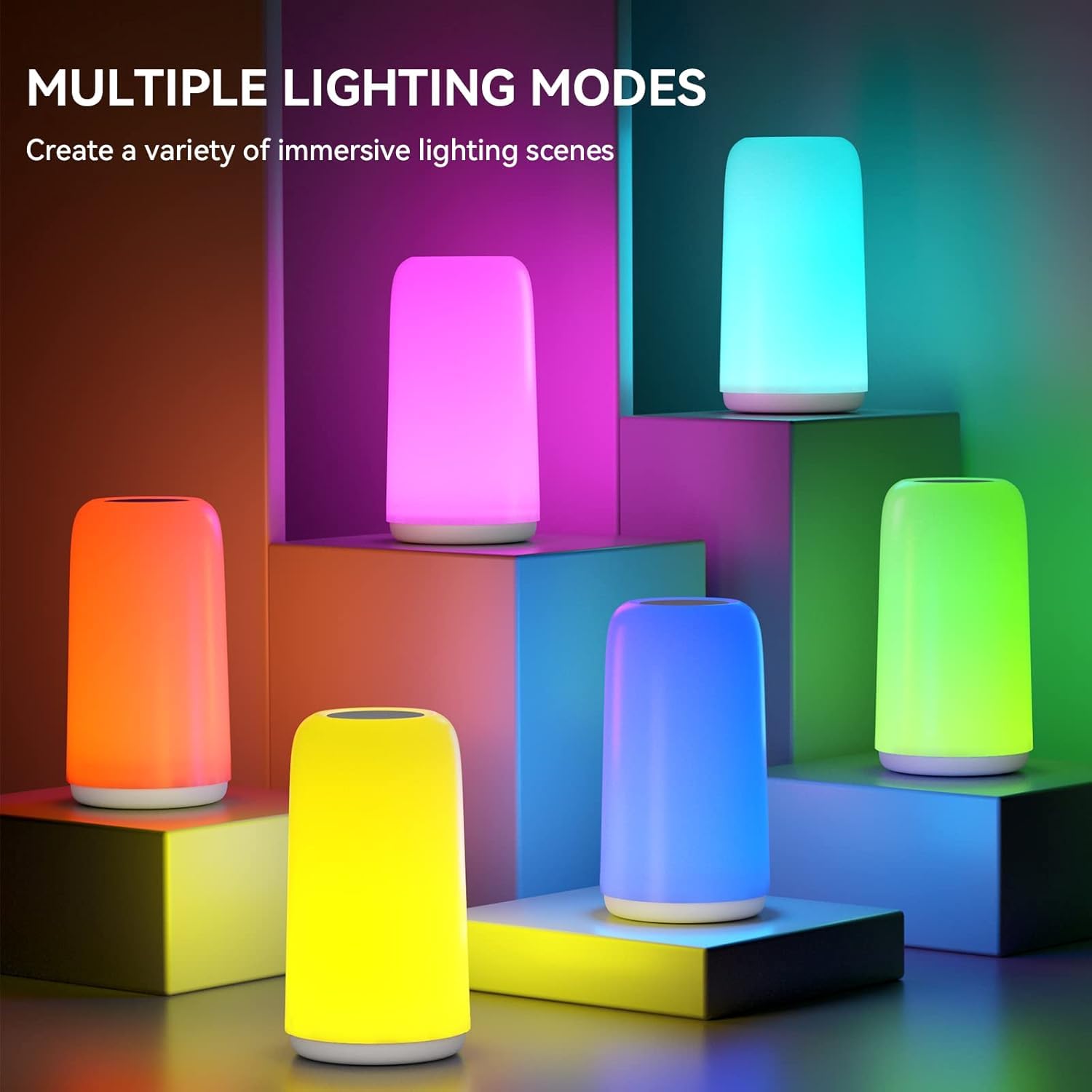 ROOTRO Touch Bedside Table Lamp, [Sleek Design & RGB Mode] 3 Way Dimmable Small Lamp for Bedroom, LED Lamp with Warm  Lights, Multi-Color Smart Nightstand Lamp for for Living Room Home Gifts: White