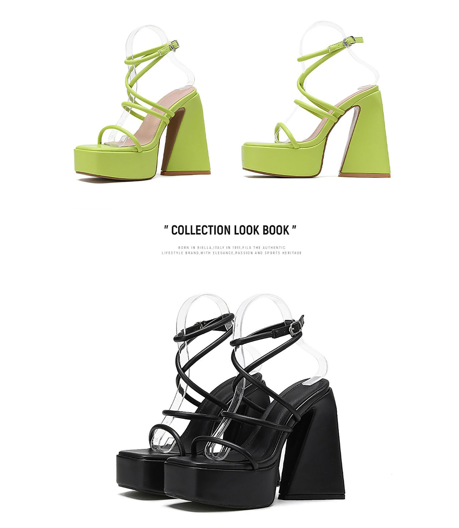 FUUBAMB00 Women's Platform Chunky High Heels 15cm /6in Square Open Toe Ankle Strap Block Trapezoidal Heel Super Stable Sandals: US7 EU39 Black