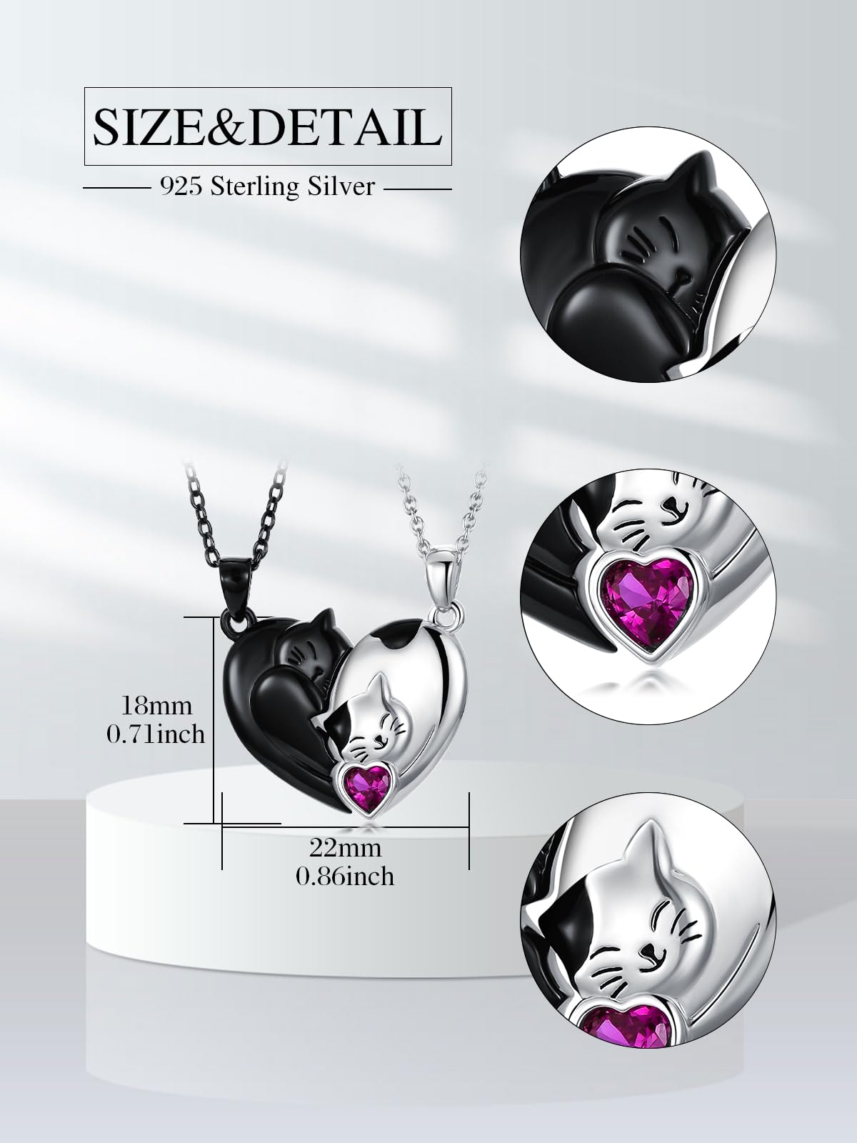 Flpruy Matching Cat & Love Arrow Sterling Silver Cute Couples Heart Necklaces - Gifts for Couples