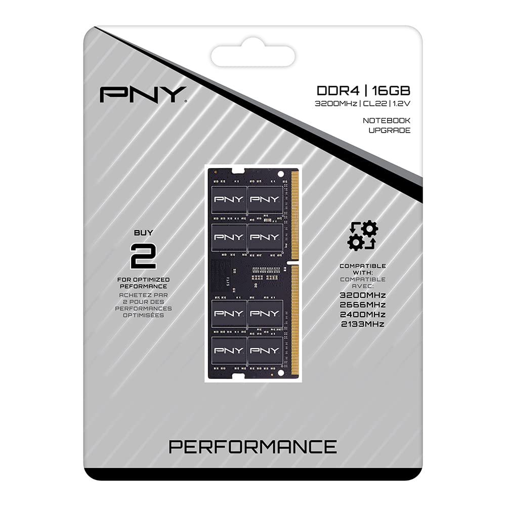 PNY Performance 64GB (2x32GB) DDR4 DRAM 3200MHz (PC4-25600) CL22 1.2V Dual Rank Notebook/Laptop (SODIMM) Computer Memory Kit – MN64GK2D43200-TB