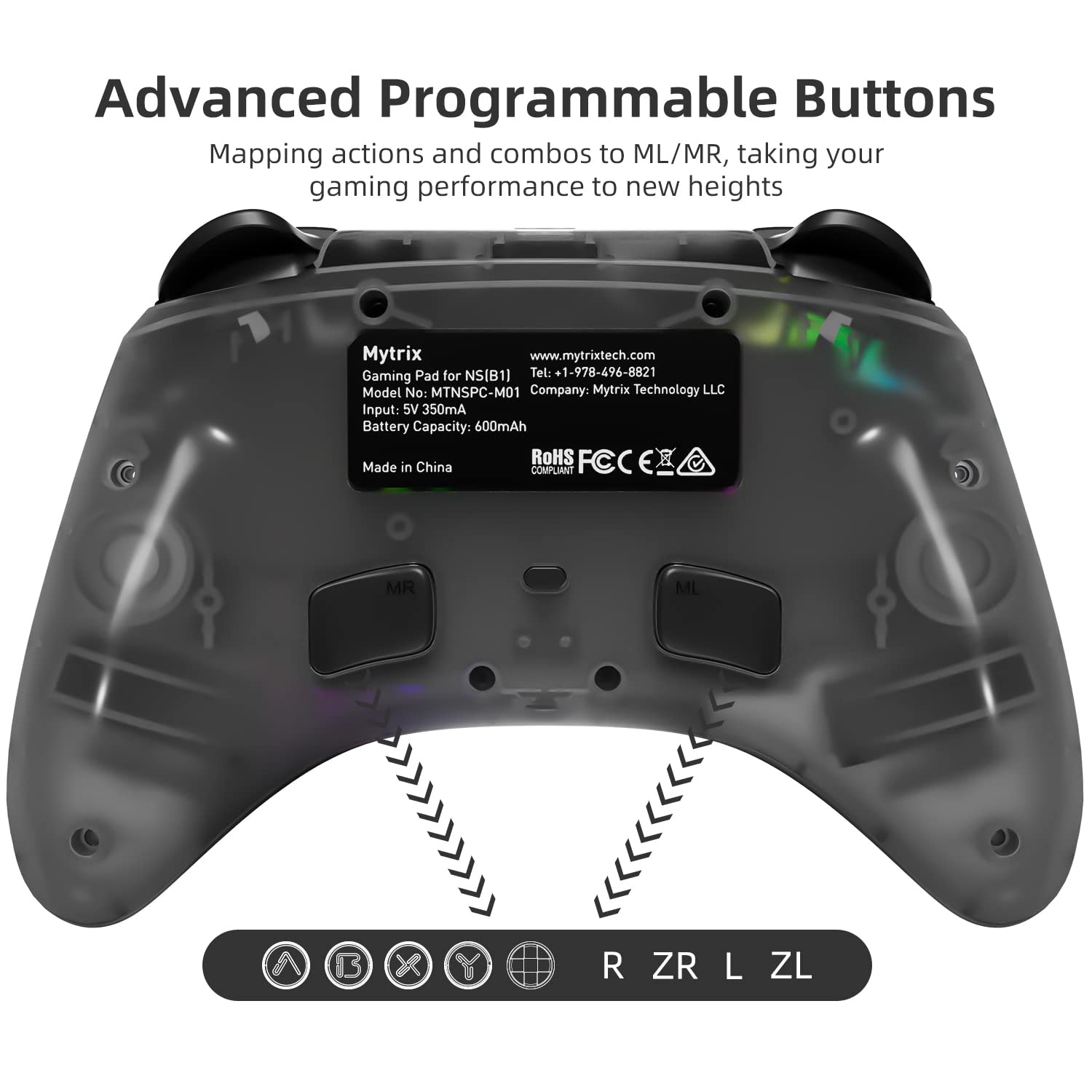 Mytrix Wireless Pro Controllers for Nintendo Switch, Windows PC iOS Android Steam/Steam Deck,  Bluetooth Controller with Programmable, Headphone Jack, Adjustable LED Light/Turbo/Vibration - Image 4