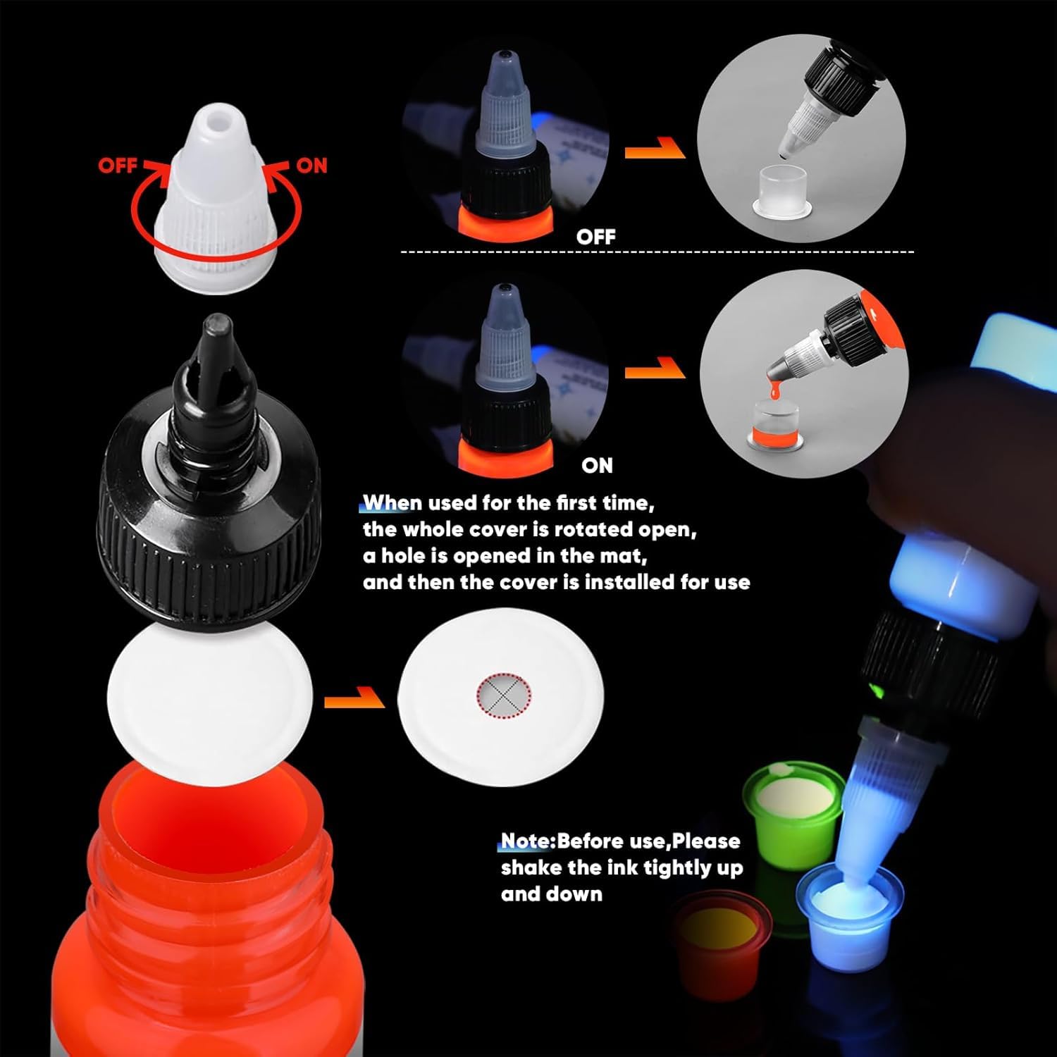 Tattoo Ink Set - Tattoo Inks Pigment Kit, 8 Color 1/2oz 15ml/Bottle Professional Tattoo Fluorescent Ink & Tattoo Equipment for Halloween Supplies (1/2 oz(15ml), 8Color): 16Color 1/2oz-15ml