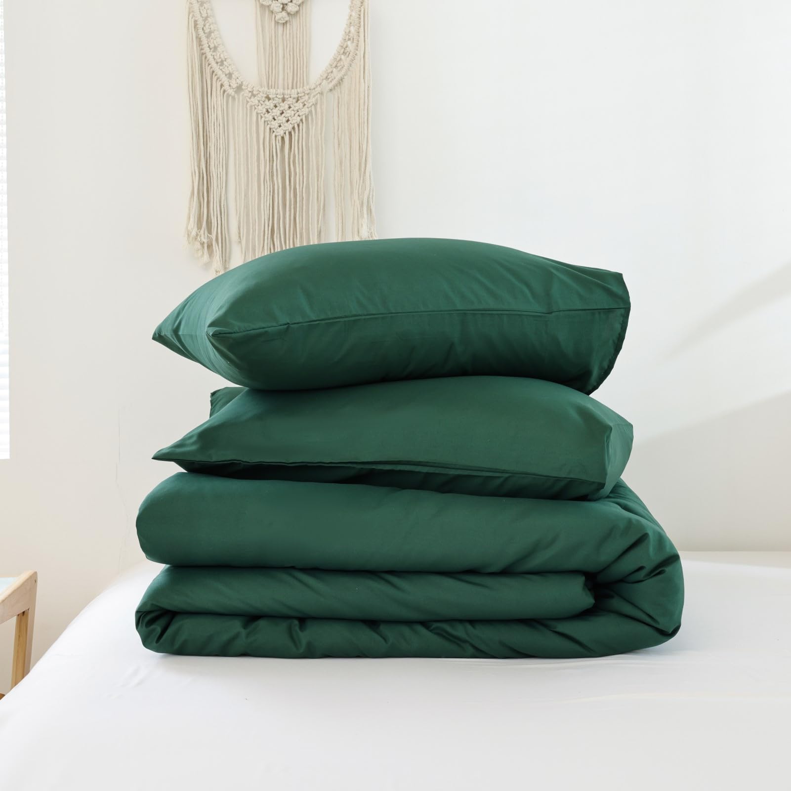 ROSGONIA Queen Comforter Set Oatmeal, 3pcs(1 Boho Oatmeal Comforter & 2 Pillowcases) All Season Soft Bedding Lightweight Bedspread Blanket Quilt: King Comforter 104"x90" Emerald Green
