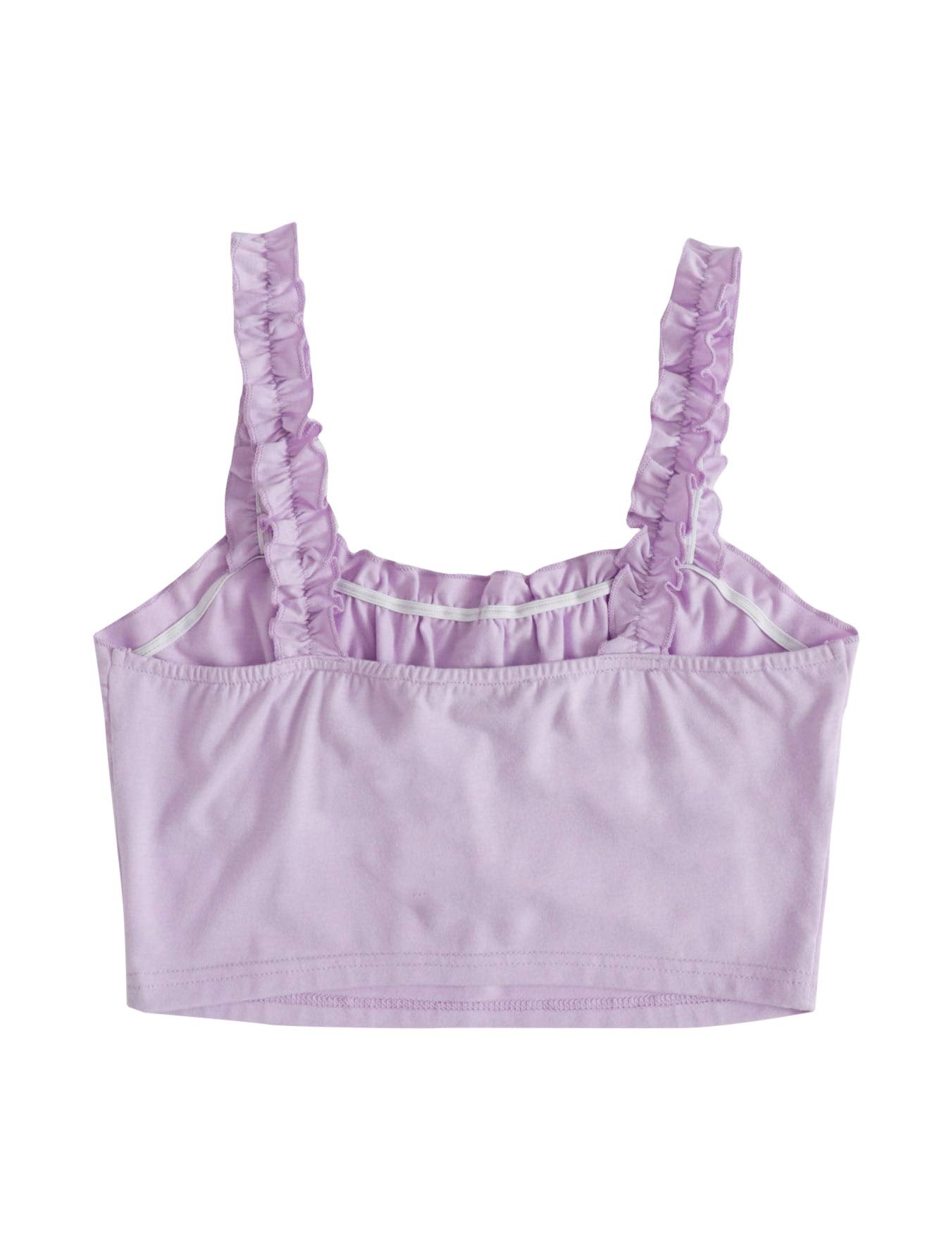 Verdusa Women's Frill Trim Strap Tie Knot Ruched Front Bustier Crop Top