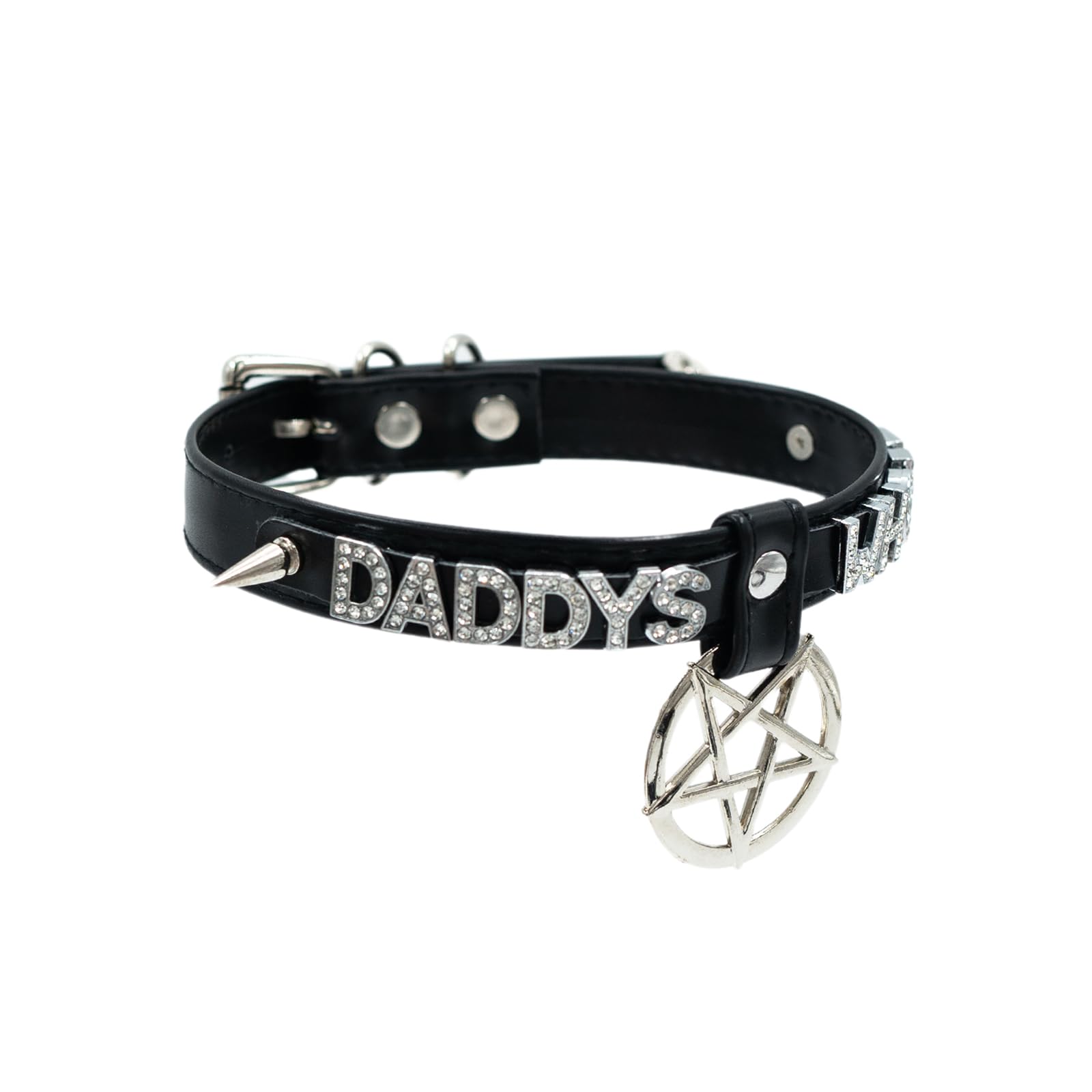 ADEMISHIA Black Pentagram Choker Collar For Women, Punk Gothic Vagen Leather Collar With Name Letters Adjustable Spiked Necklace