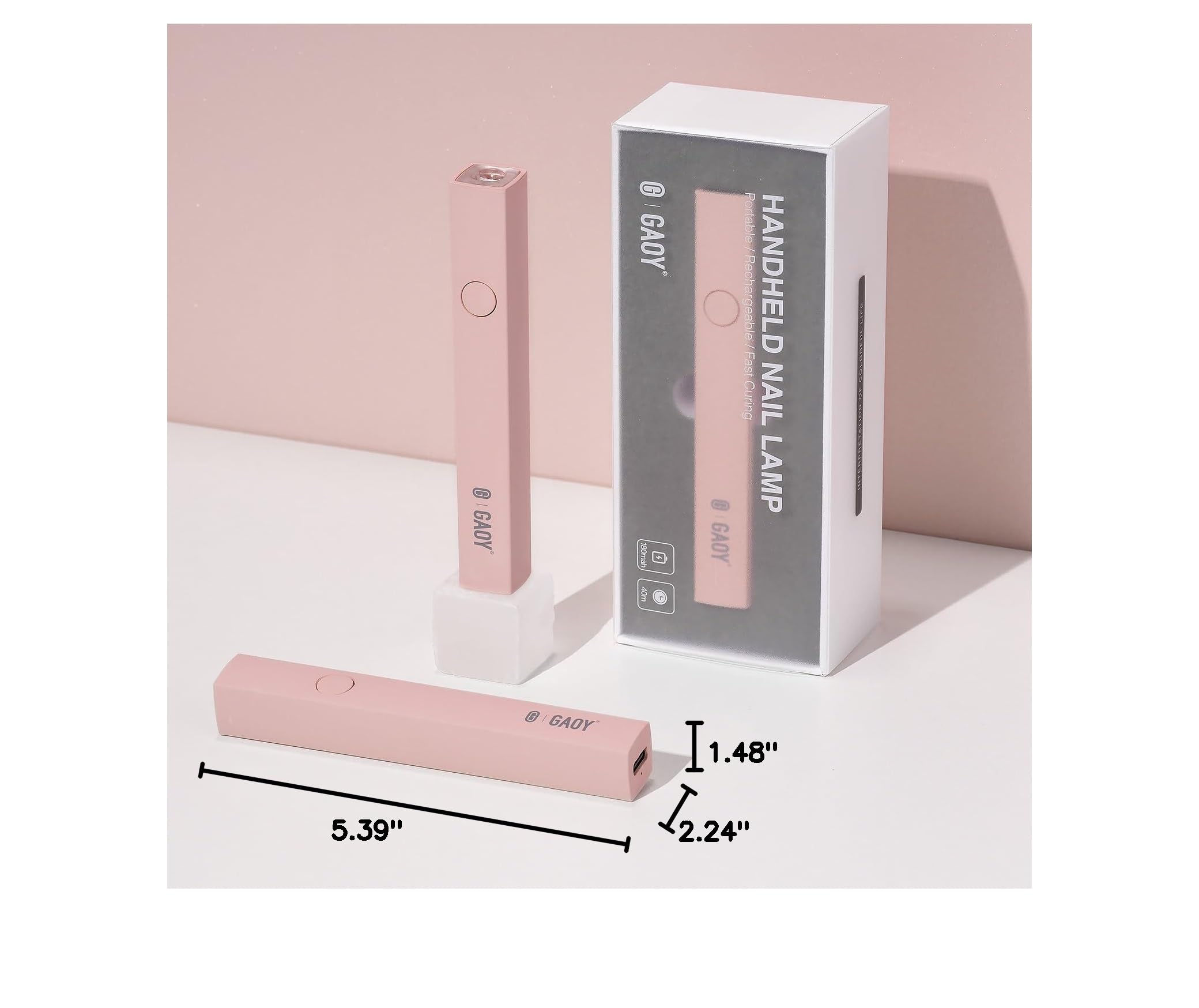 GAOY Handheld UV Light for Gel Nails, Mini Nail Lamp, Portable Cordless Rechargeable, Fast Curing, Pink