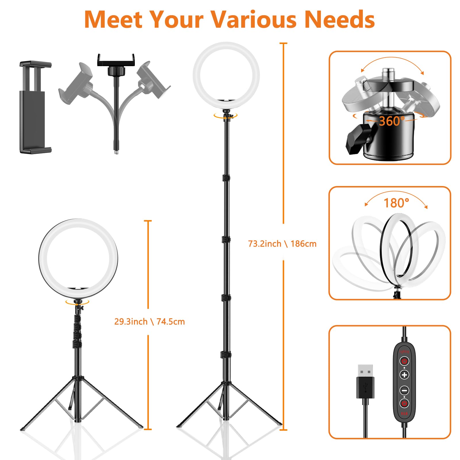 12" Selfie Ring Light with 73" Extendable Tripod Stand: PEYOU Desk Selfie Lights 38 Color Modes, Upgrade 3 in 1 Dimmable Adjustable Speed Ring Light for Makeup/TIK Tok/YouTube