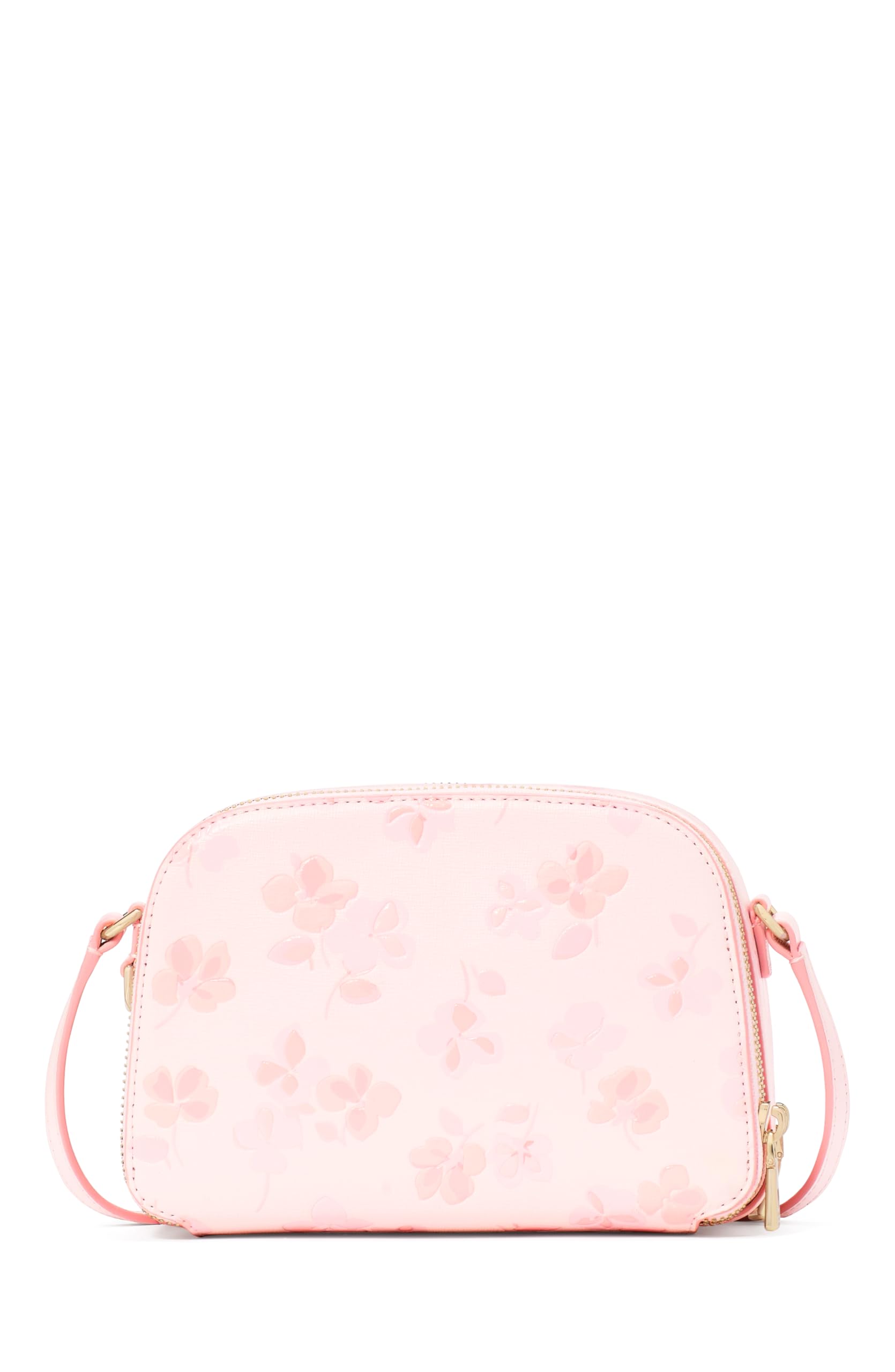 kate spade new york Serena Spring Pansies Embossed Saffiano Leather Double Zip Dome Crossbody, Blush Cloud Multi