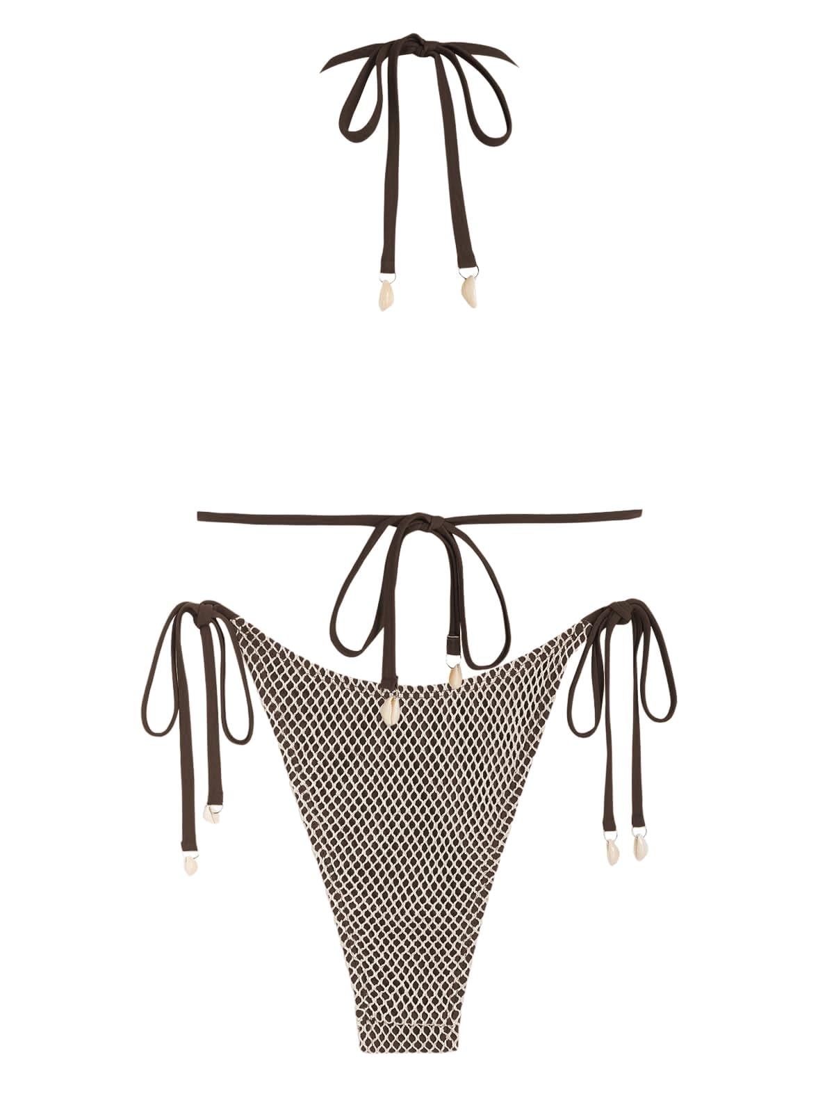 ZAFUL Women's Triangle Bikini Multiway Fishnet Tie Side Bandeau Halter String Bikini Set Two Piece Swimsuit Bathing Suits - Image 2