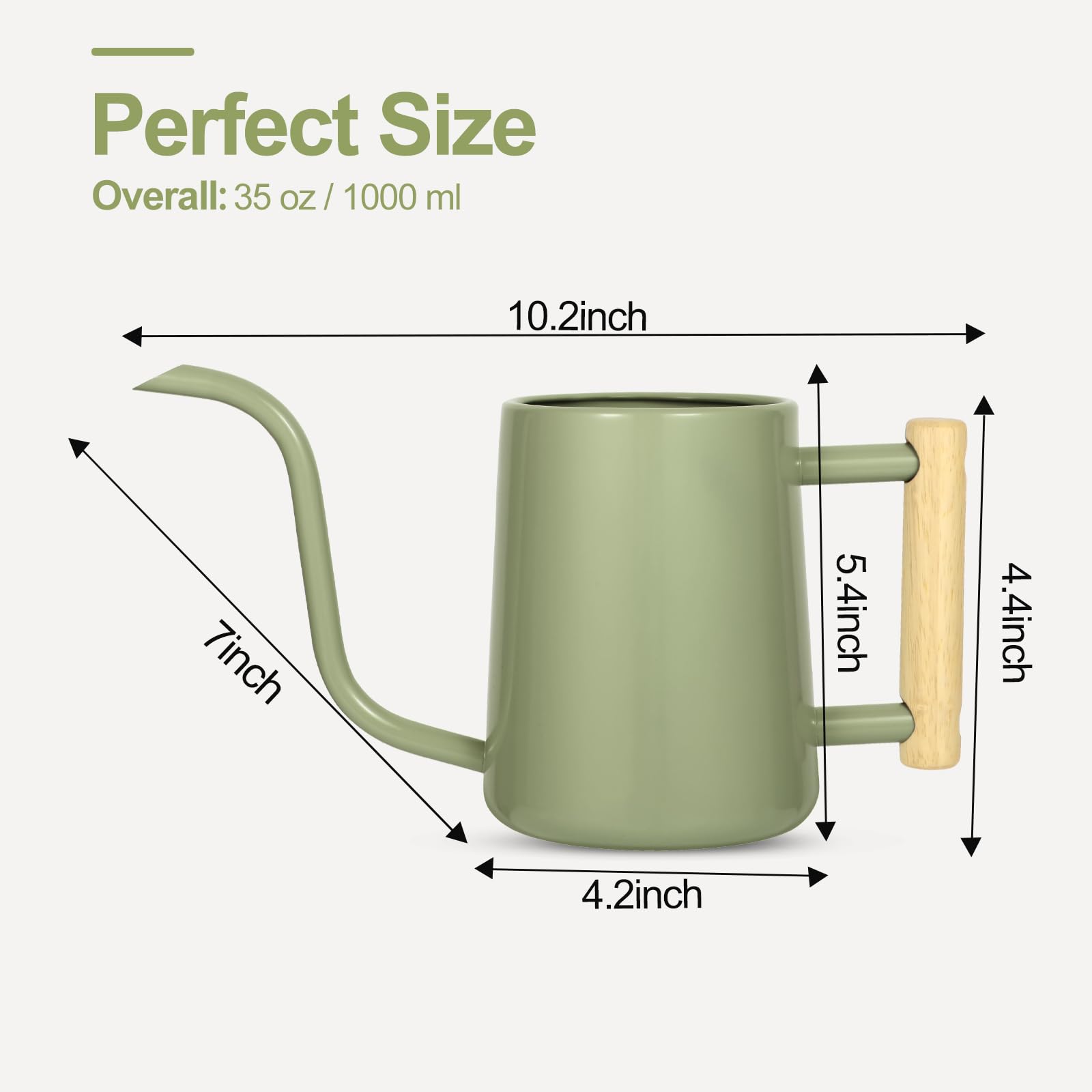 Watering Can Indoor Plants, 35 oz/1000 ml Metal Stainless Steel Watering Can Pot with Long Spout for Indoor House Plants Bonsai Outdoor Garden Flower Decorative (): Sage Green