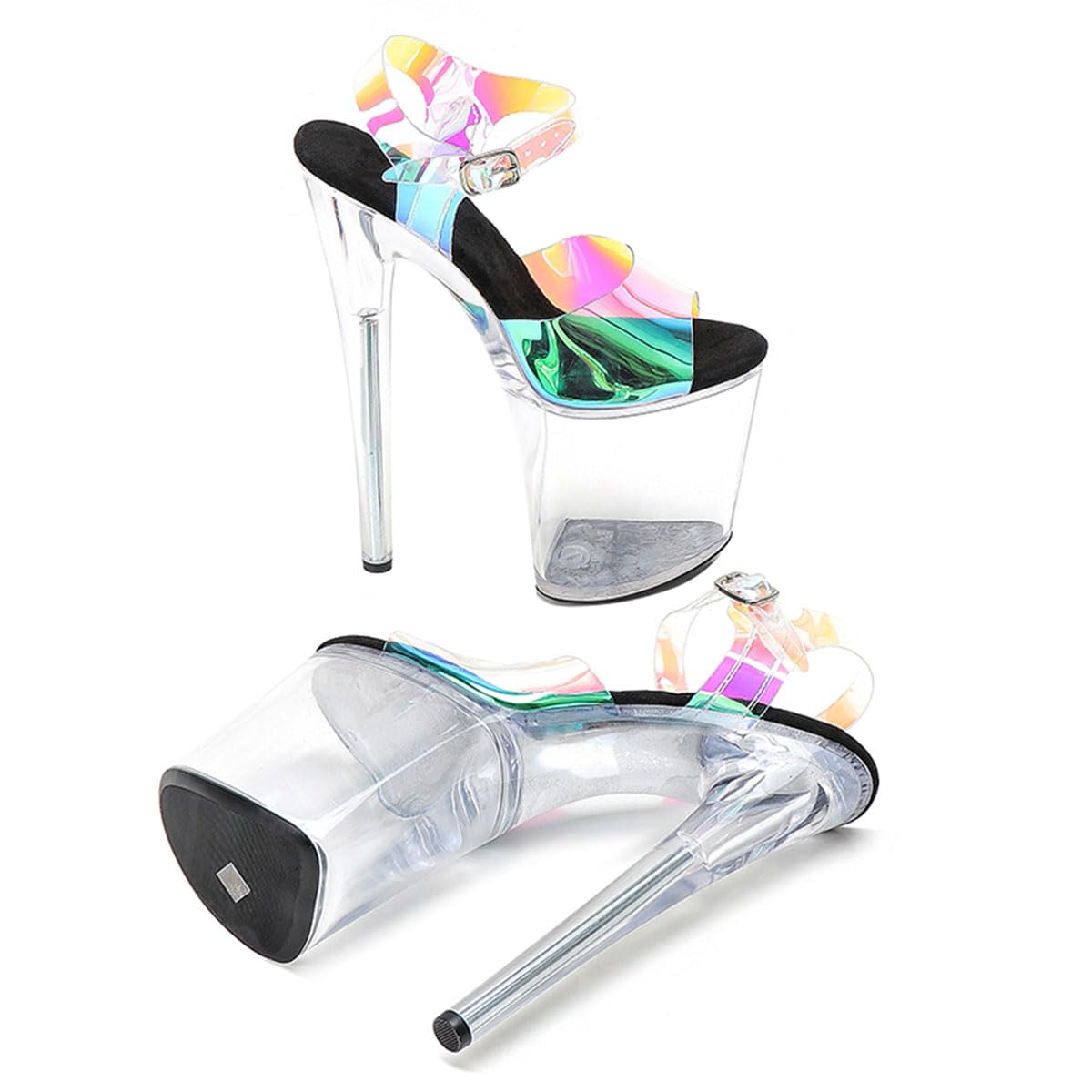 WUXIN H&P Women's Clear Platform Exotic Pole Dance Ankle-Strap Sandal 8 Inch Round Toe Fashion Model Sexy Stiletto Custom Dress shoes High Heel