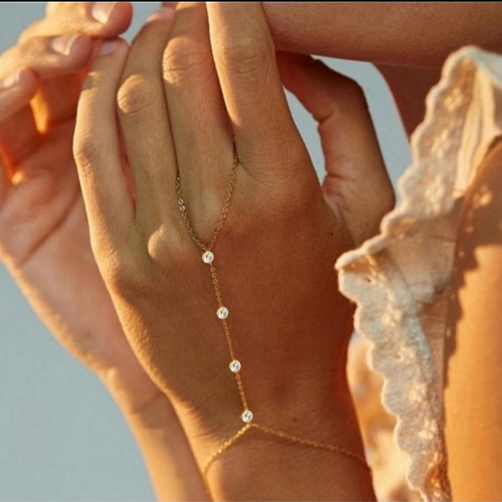 Listine Hand Chain Bracelet 14K Gold Plated Ring Bracelet Hand Chain Trendy Stuff for Women Dainty Hand Bracelets with Finger Ring Hand Jewelry for Women: I