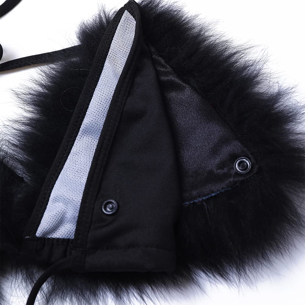 ZOSCGJMY Women's Faux Fur Halter String Triangle Bikini Sets Two Piece Swimsuits: One Size Black
