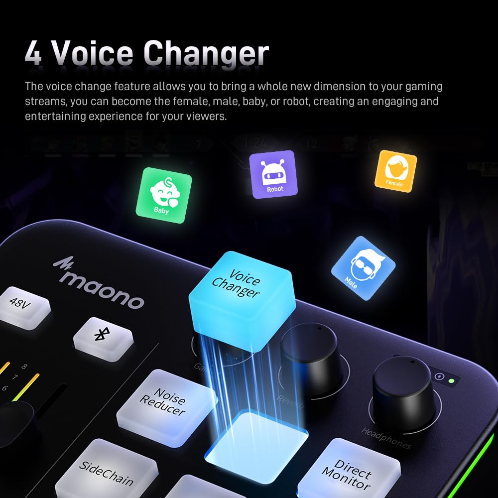 MAONO Gaming Audio Mixer, Audio Interface with Pro-preamp, RGB, Bluetooth, 48V Phantom Power for Live Streaming, Podcasting, Content Create, Gaming MaonoCaster G1 NEO (Not for USB Mic) thumbnail 3