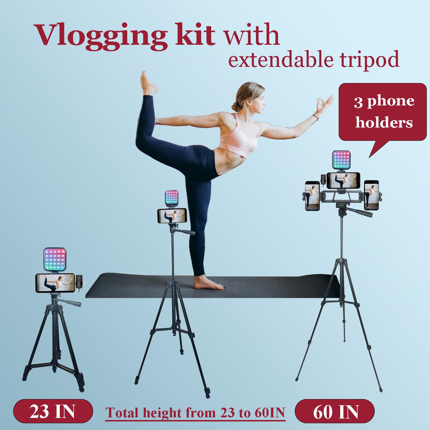 Litchitech Vlogging Kit for iPhone,Vlogging Kit for Andriod Phone,Vlogging Camera Kit,with Tripod 60" / Multiple Holders/RGB Light/Lavalier Mic/Remote: With shotgun-shape short Tripod