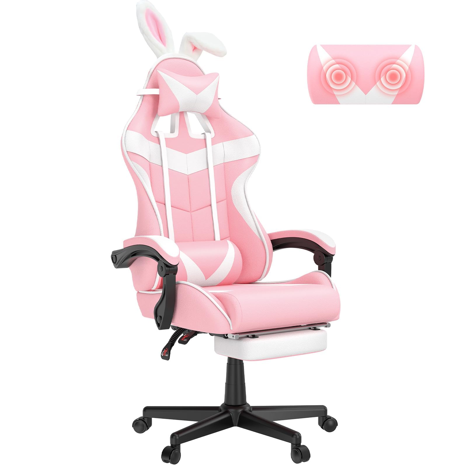 Soontrans Pink Gaming Chair with Footrest,Lovely Bunny Computer Gamer Chair,Gamer Desk Chair for Granddaughter,Sister,Girlfriend,Wife and Love (Pink) thumbnail 1
