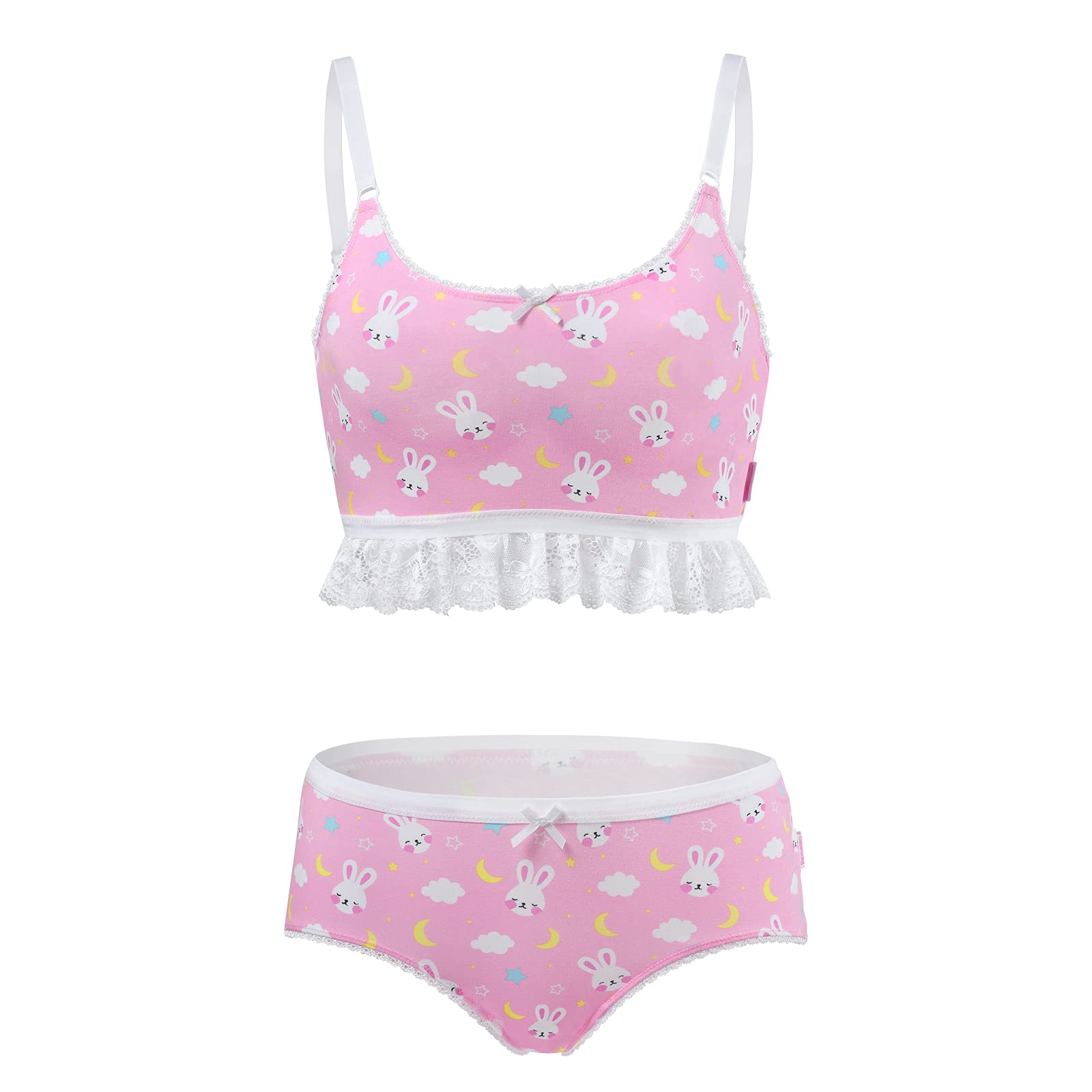 Littleforbig Lacy Trim Women Nightwear Strap Sleepwear Cami Top Shorts Lingerie bralette loungewear Set - Snuggle Bunny: Medium Pink