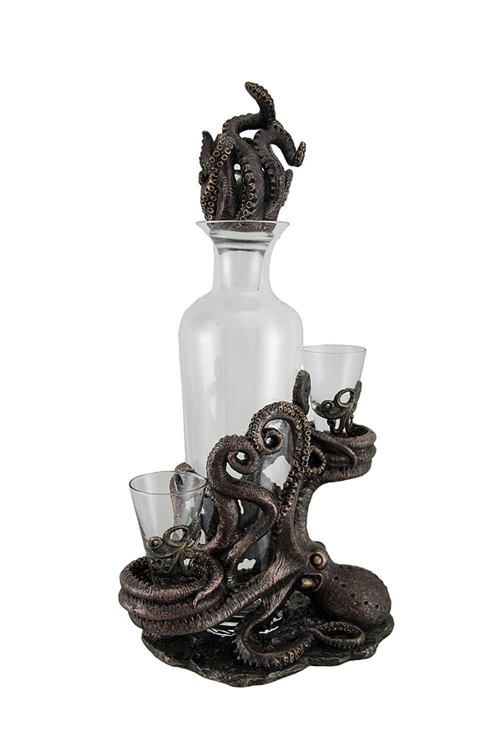 Resin And Glass Liquor Decanters Octopus Spirit Decorative Antique Bronze Finish Statue And Glass Decanter Set 8.5 X 15.5 X 5.25 Inches Bronze
