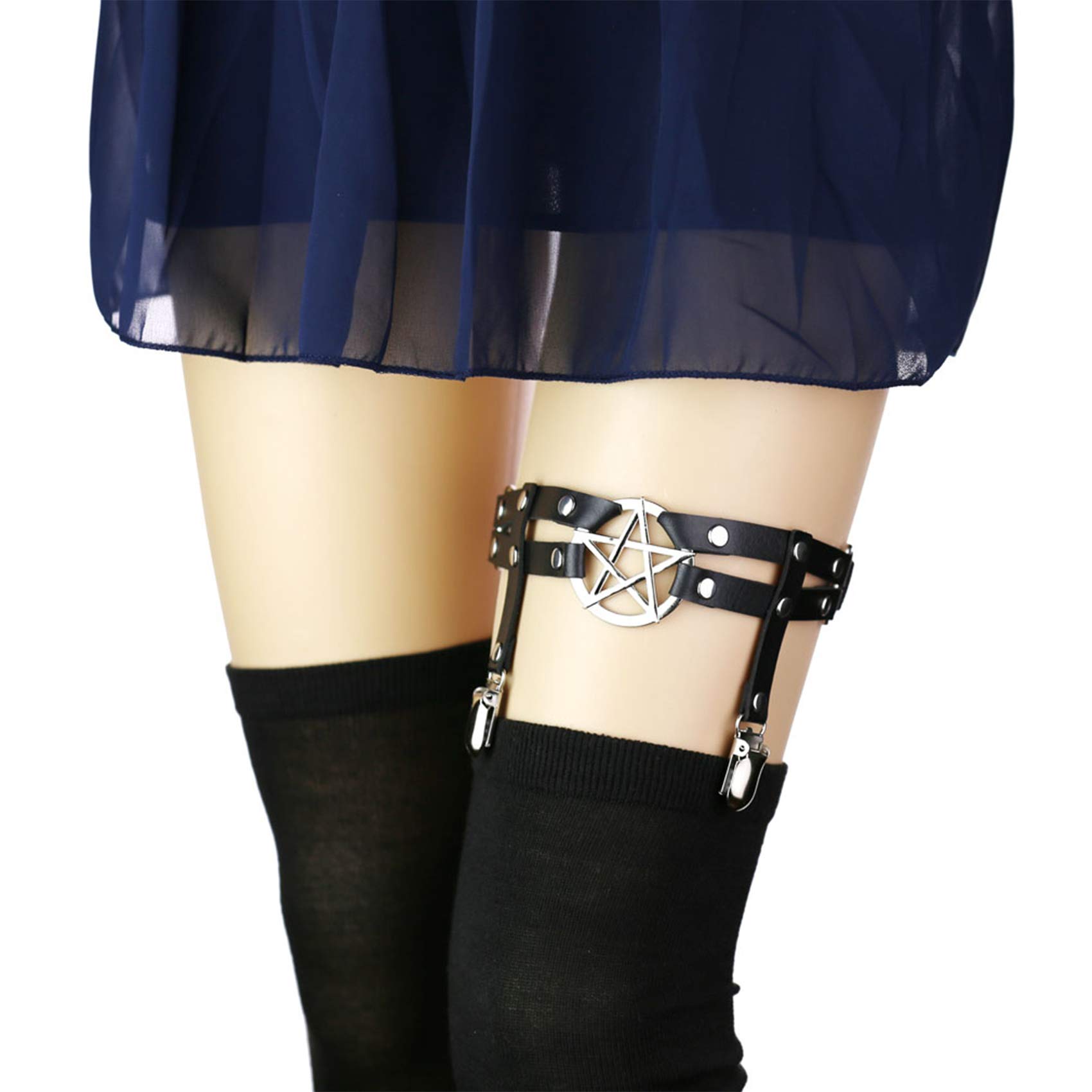alisikee 2pcs Adjustable Star-Shaped Leg Garter with Anti-Slip Clips, Elastic Gothic Thigh Ring Garter for Women and Girls: Black Garter